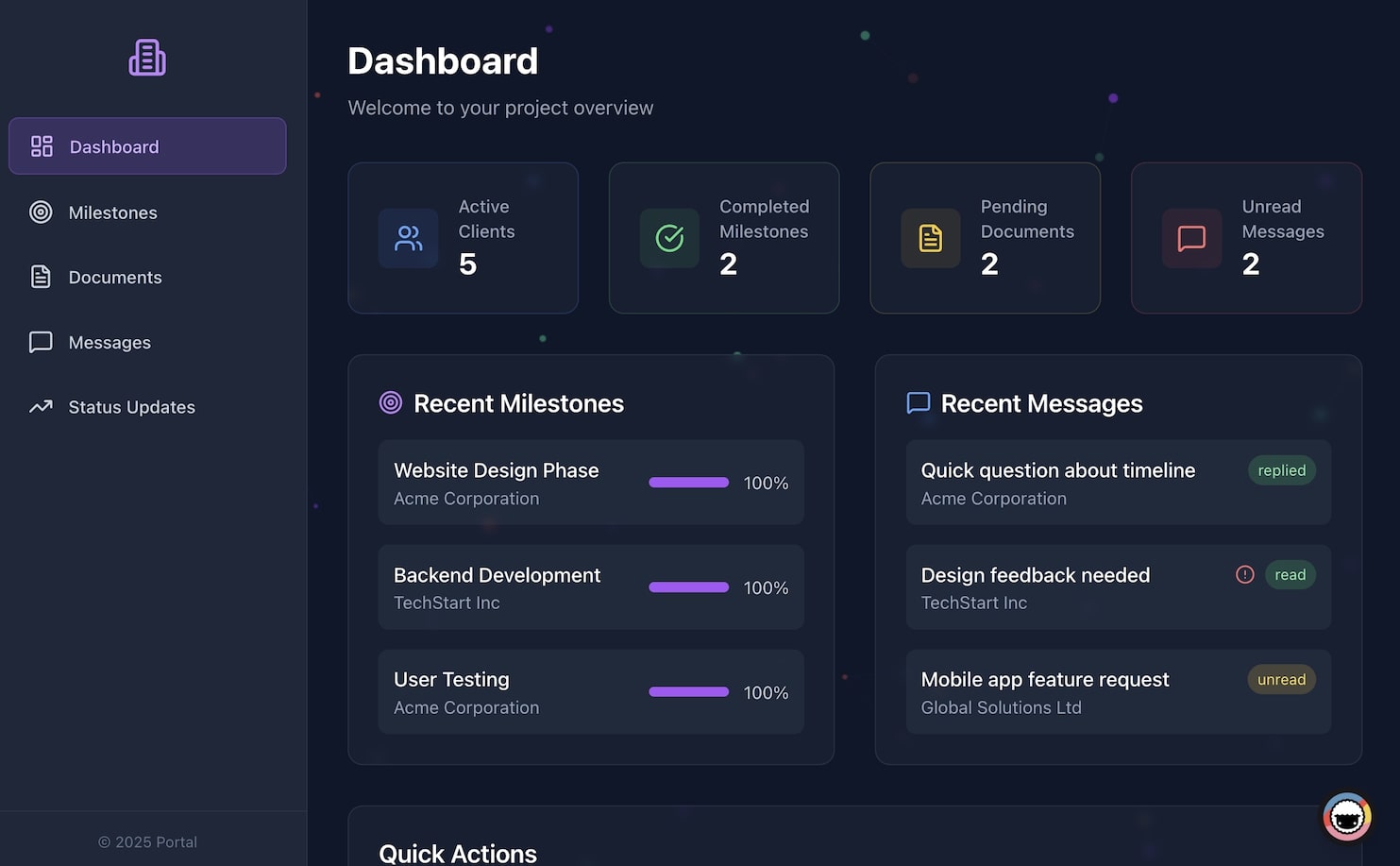 Build a client portal without code in 2026 — a live branded portal on Taskade Genesis where clients see project status and message you, with an AI agent answering questions and automations keeping everyone in sync, no developer required