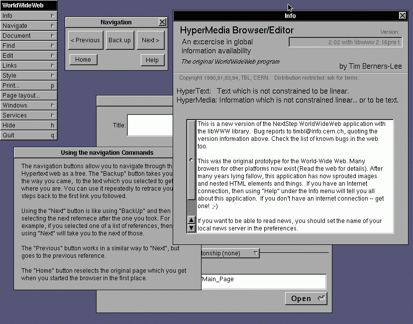 History of Browserbase: WorldWideWeb, the 1990 browser and editor Tim Berners-Lee built on a NeXT cube, the first web browser, which Browserbase rebuilt for AI agents