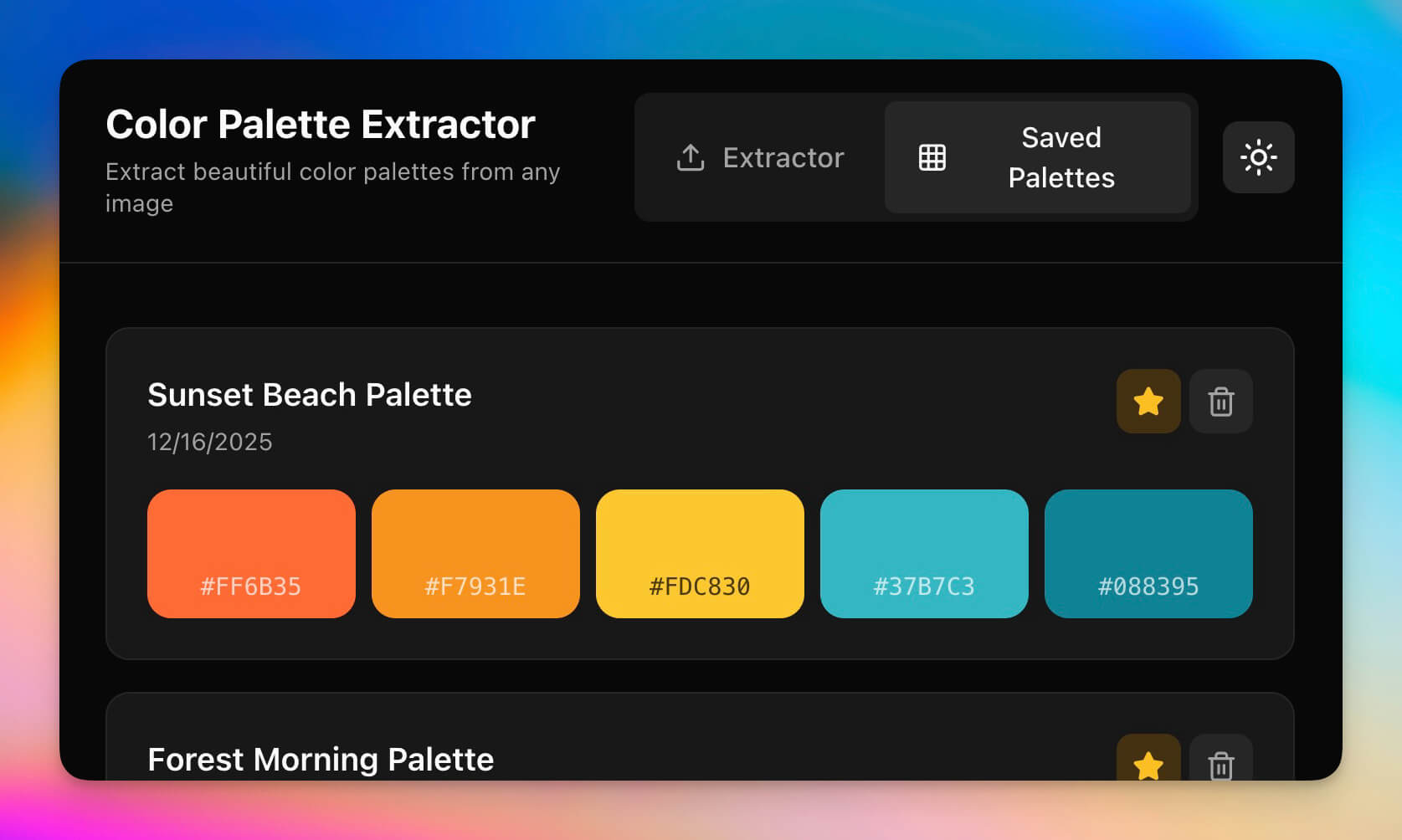 AI utility app — color palette extractor built with Taskade Genesis