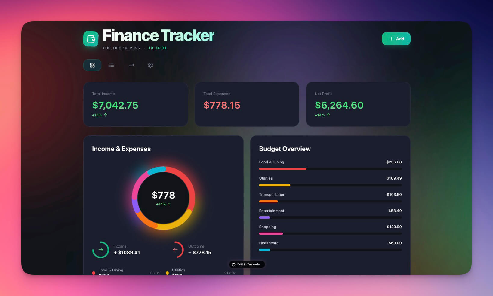 Build Finance Dashboard Tutorial — Taskade Genesis