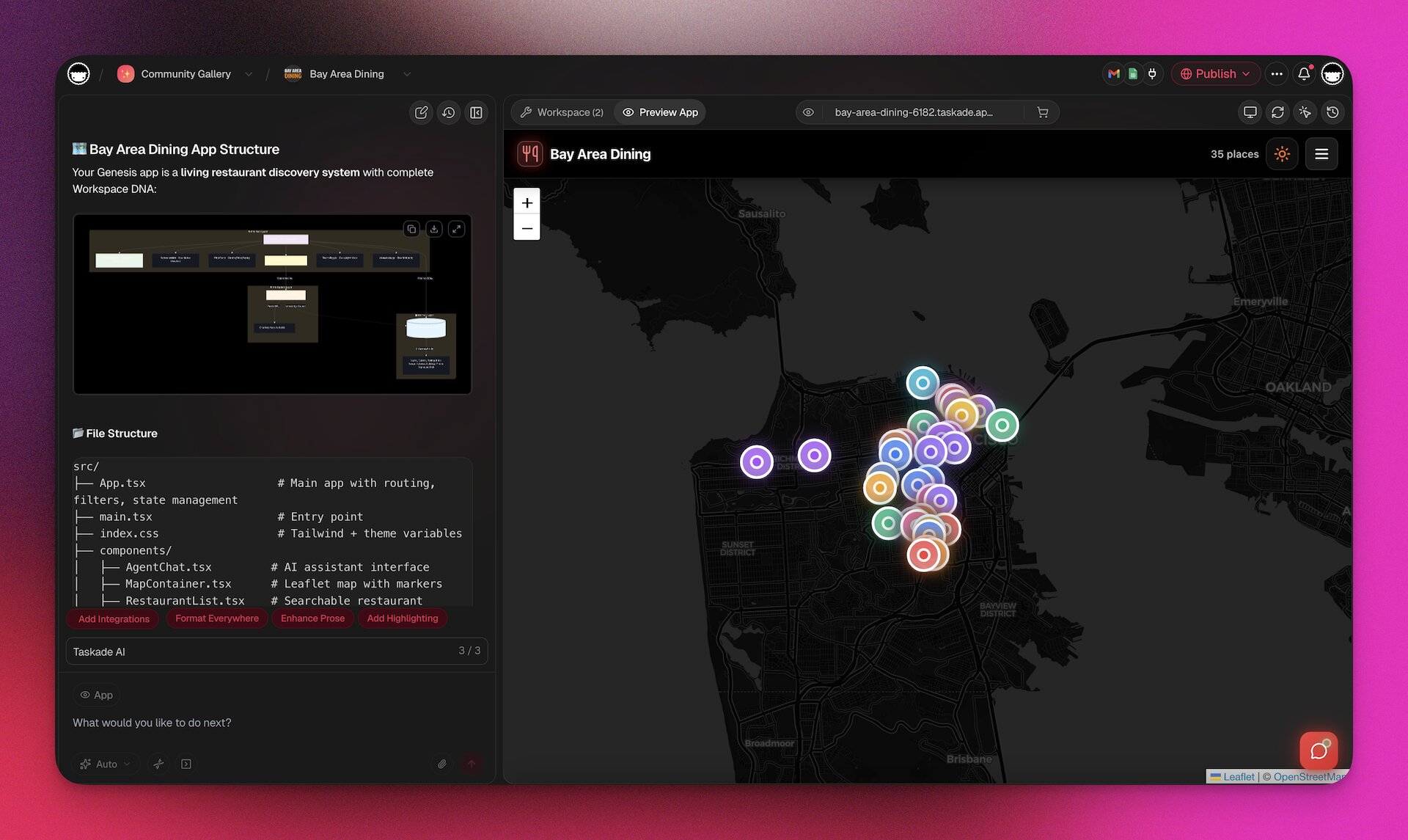 Taskade Genesis interface — build AI apps from a single prompt