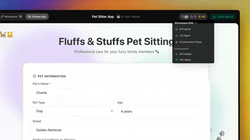 Previewing and customizing a branded AI agent in Taskade before publishing it as a public page, a custom domain, or a website widget