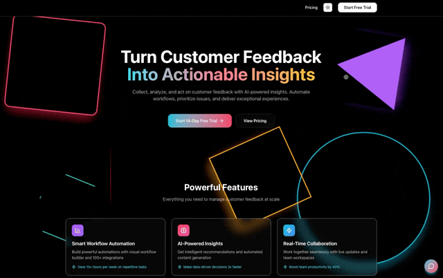 SaaS landing page built with Taskade Genesis