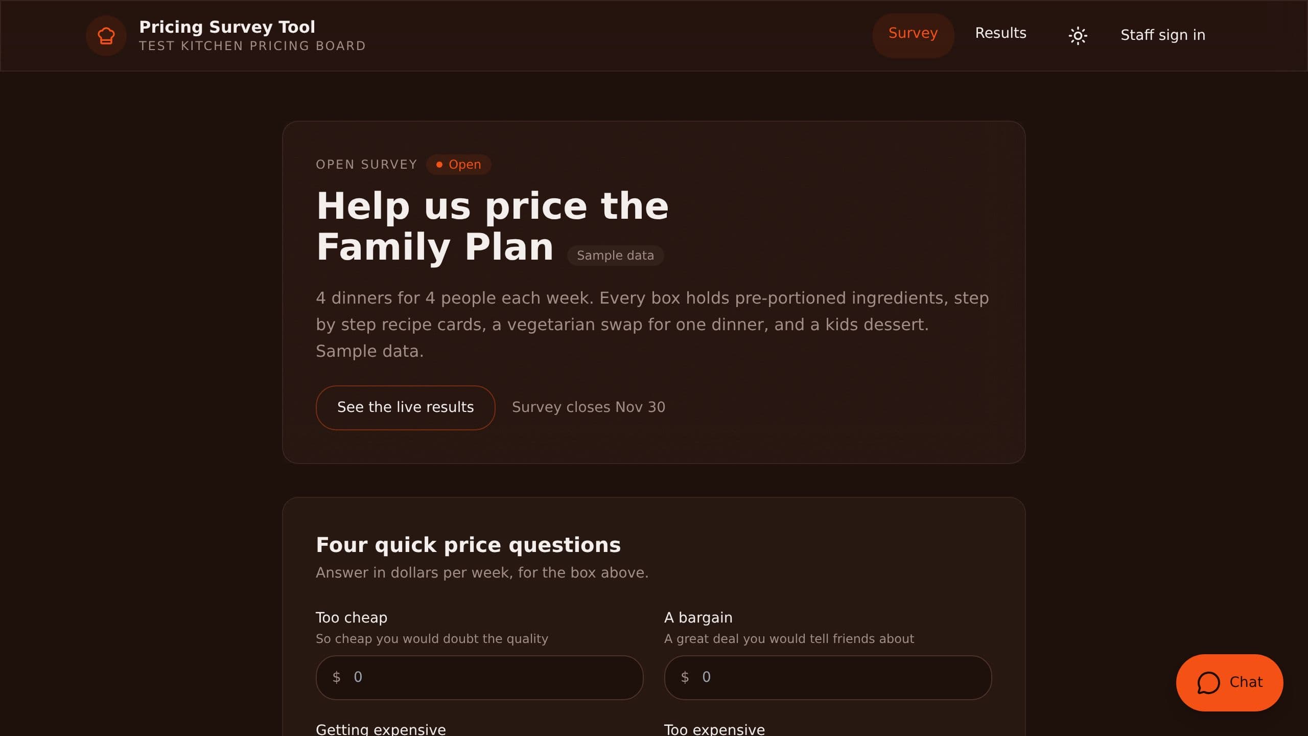 Pricing Survey Tool preview