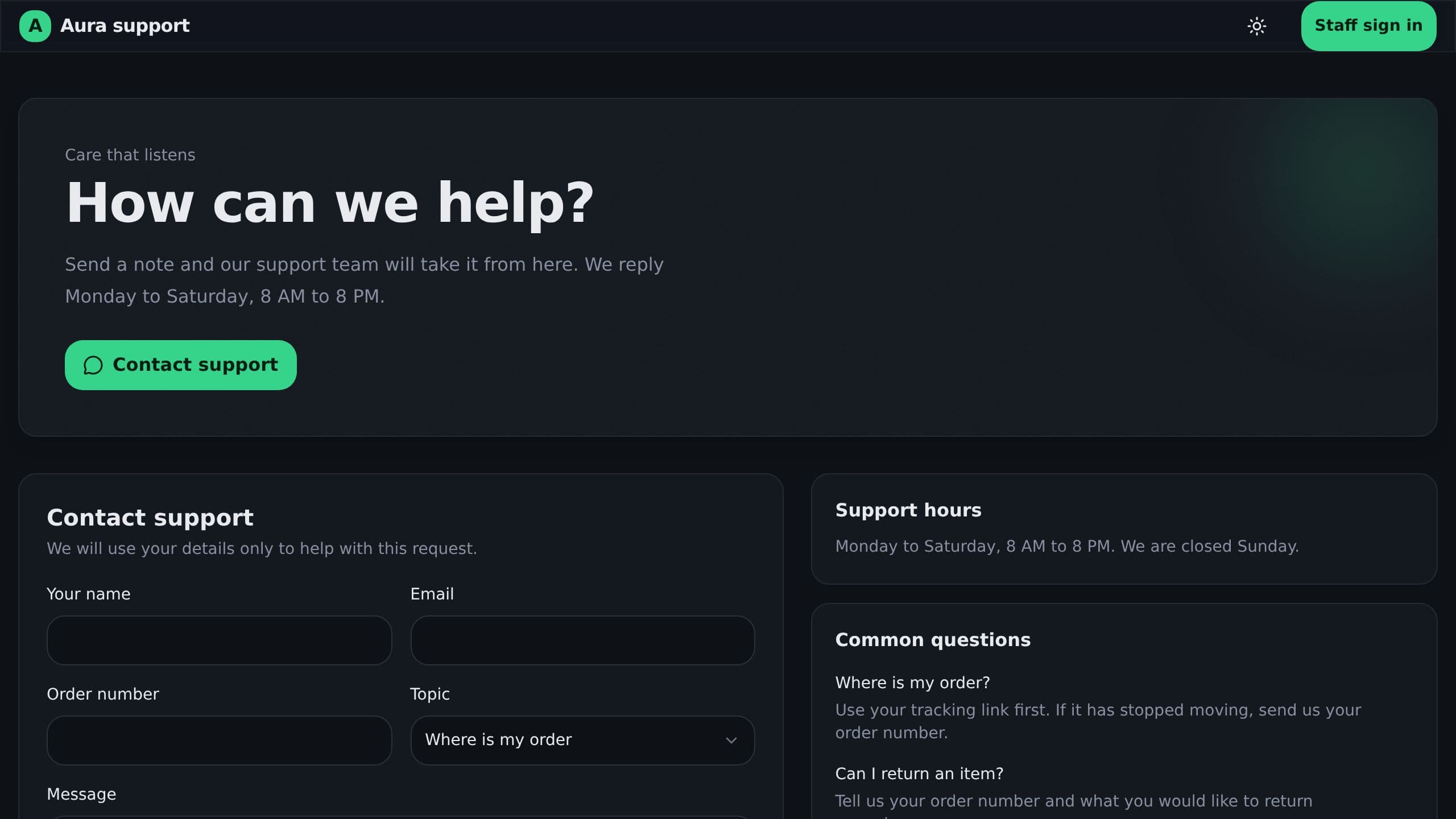 Customer Support Dashboard preview