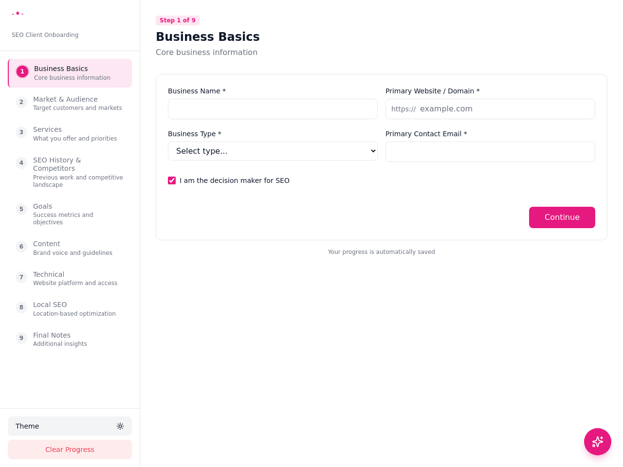 SEO Onboarding Studio