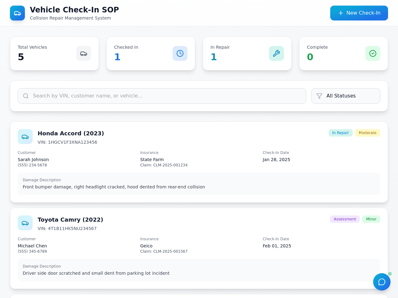 Vehicle Check Dashboard