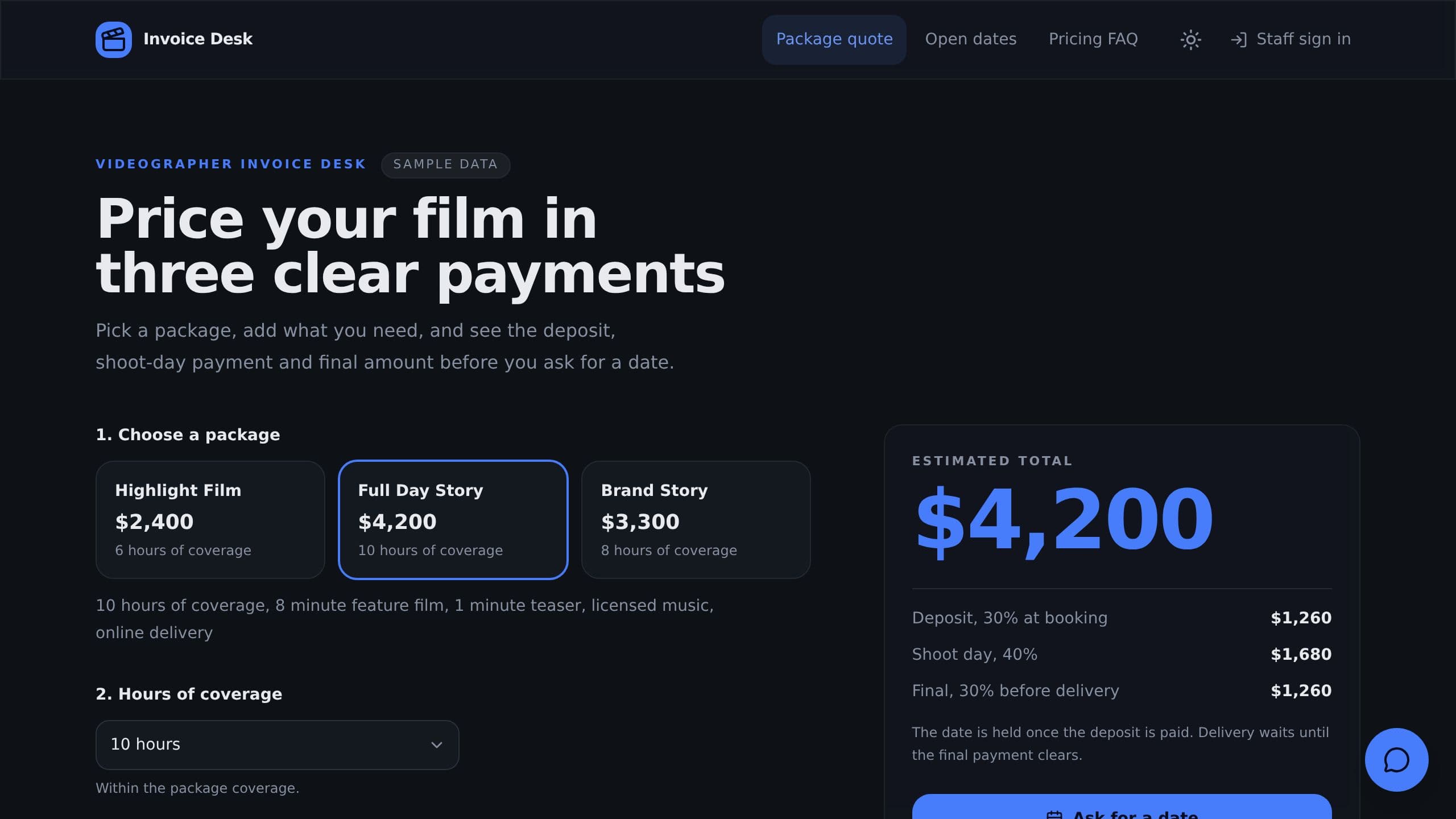 Videographer Invoice Desk preview