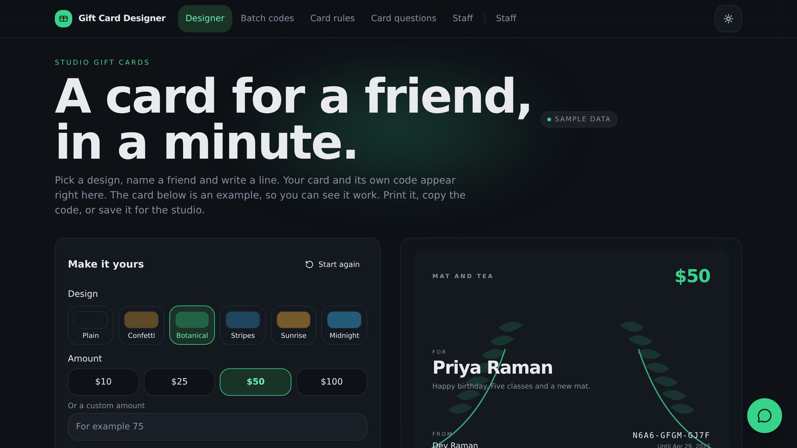 Gift Card Designer preview