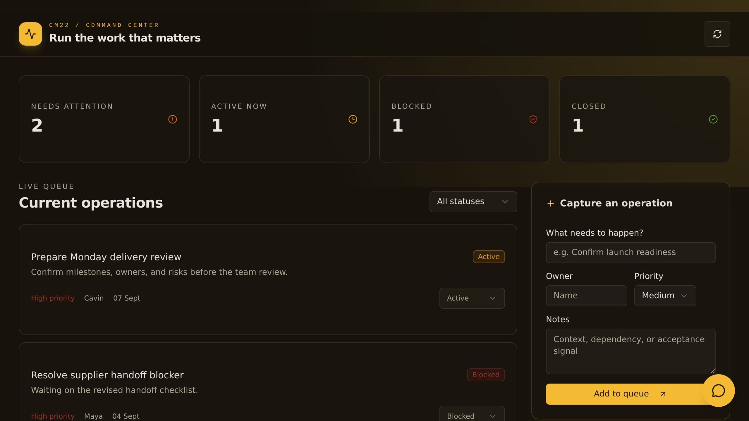 CM22 Dashboard