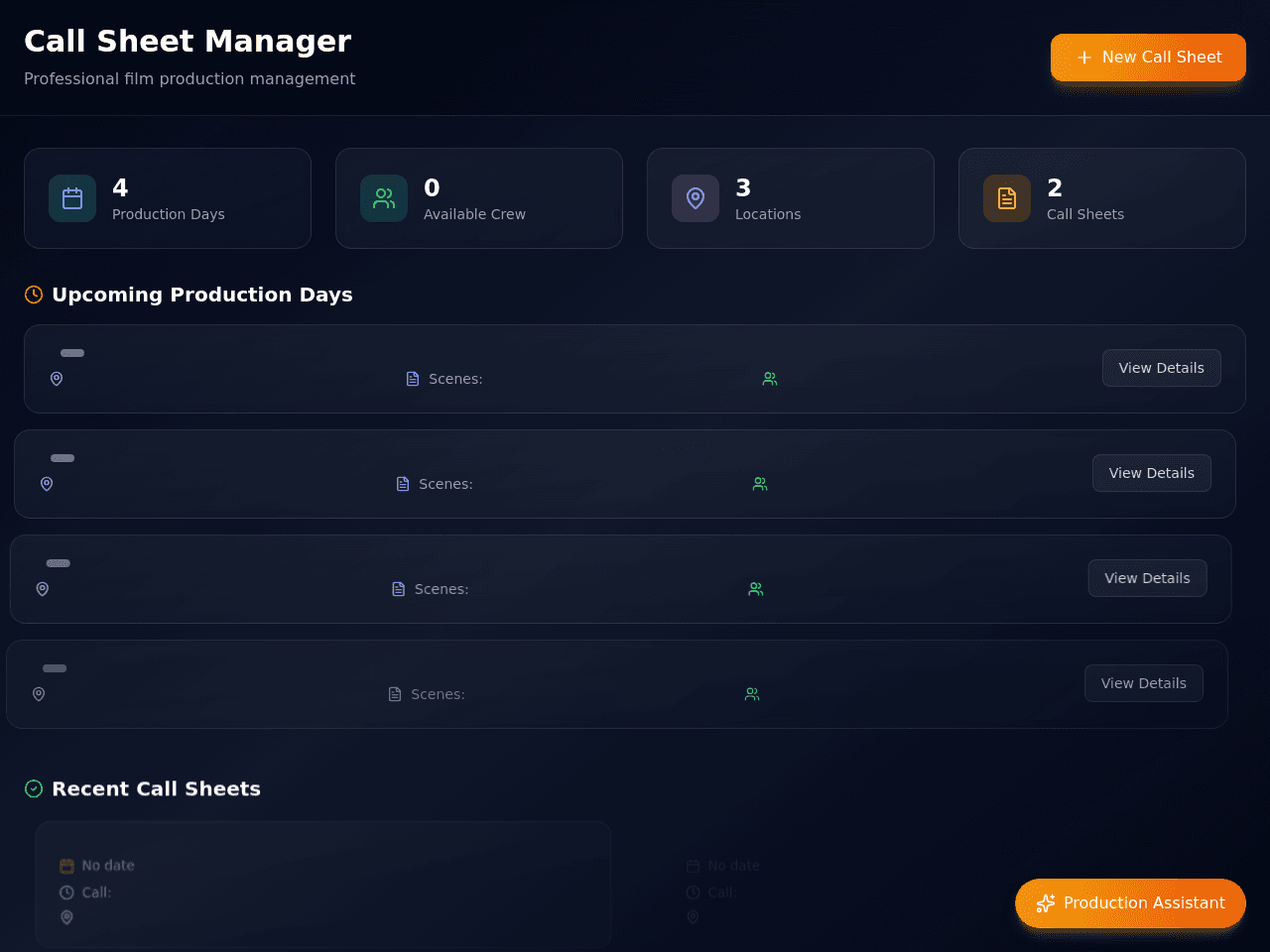 Film Call Dashboard