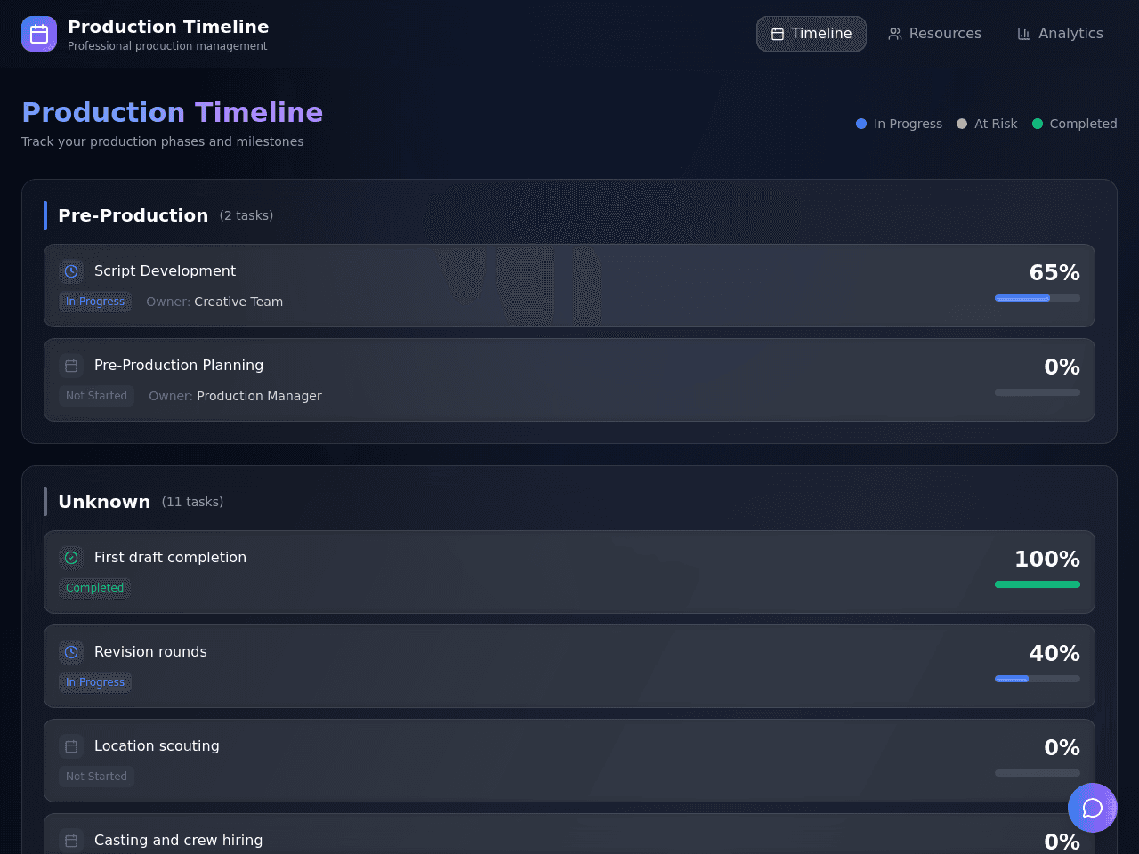 Production Timeline Planner