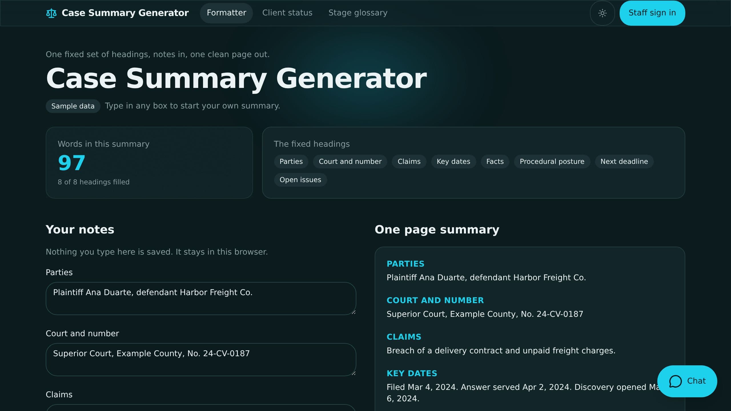 Case Summary Generator preview