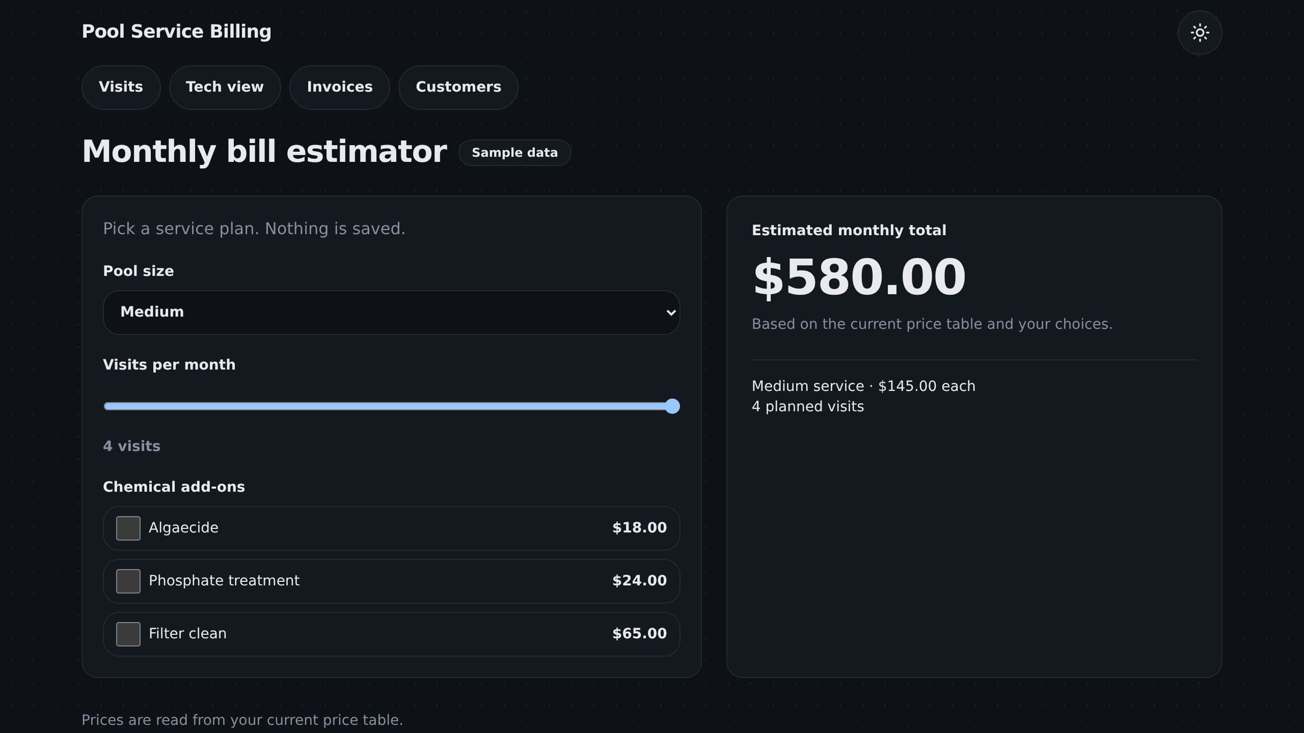 Pool Service Billing preview