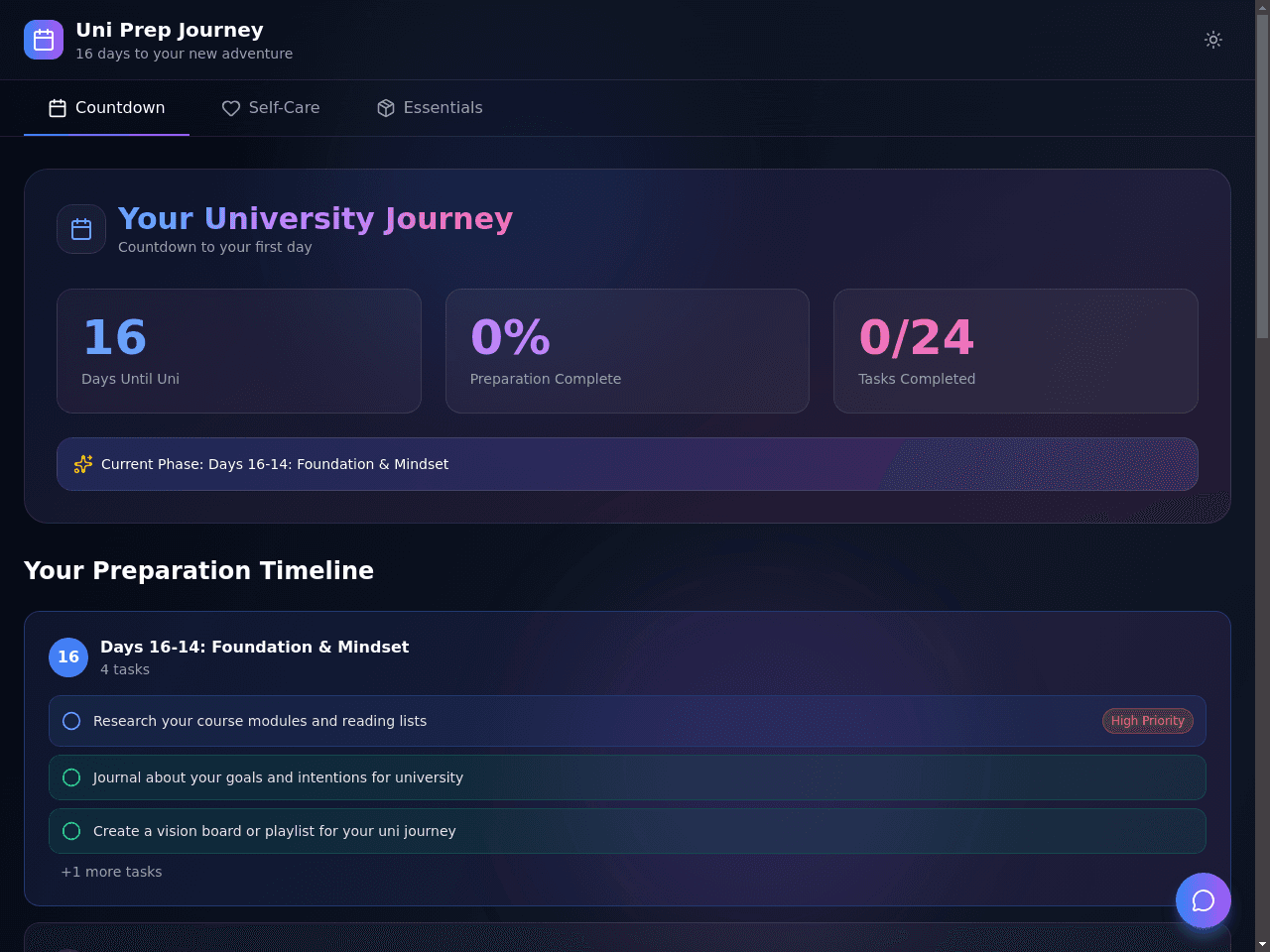 University Start Planner