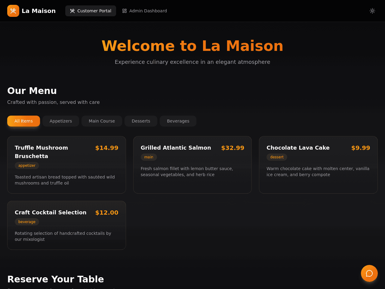 Table Booking Portal