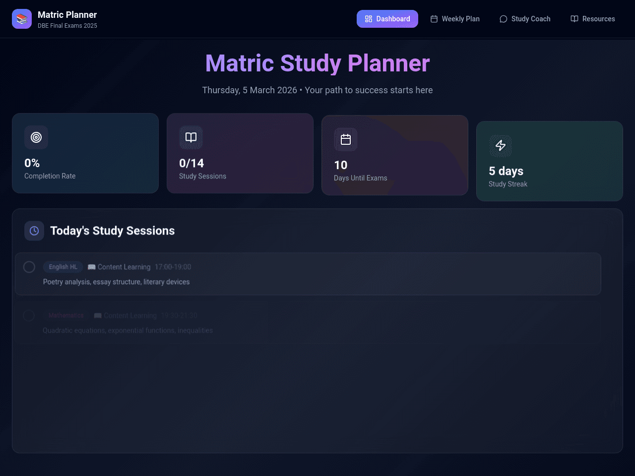 Matric Study Planner