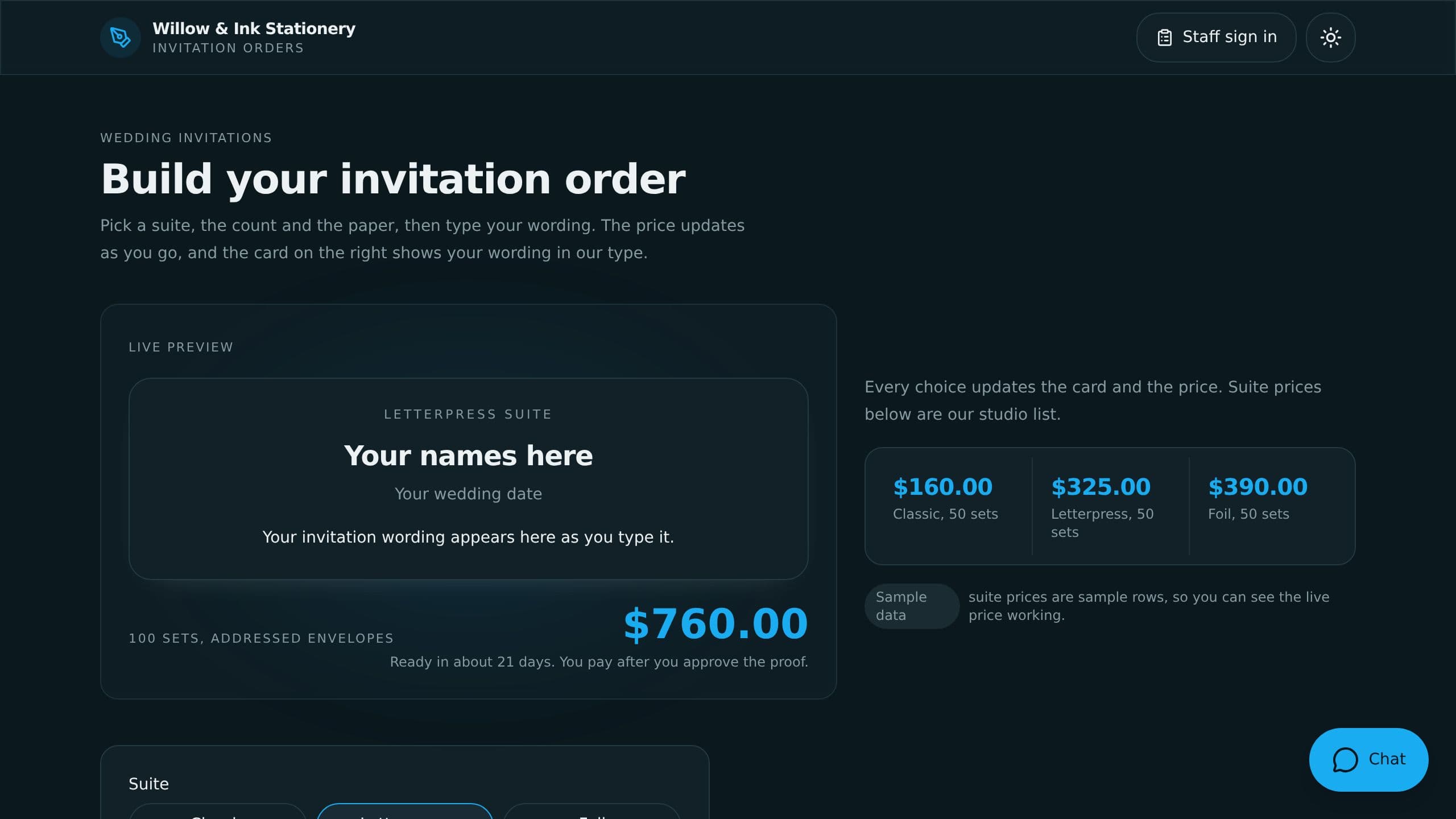 Invitation Order Form preview
