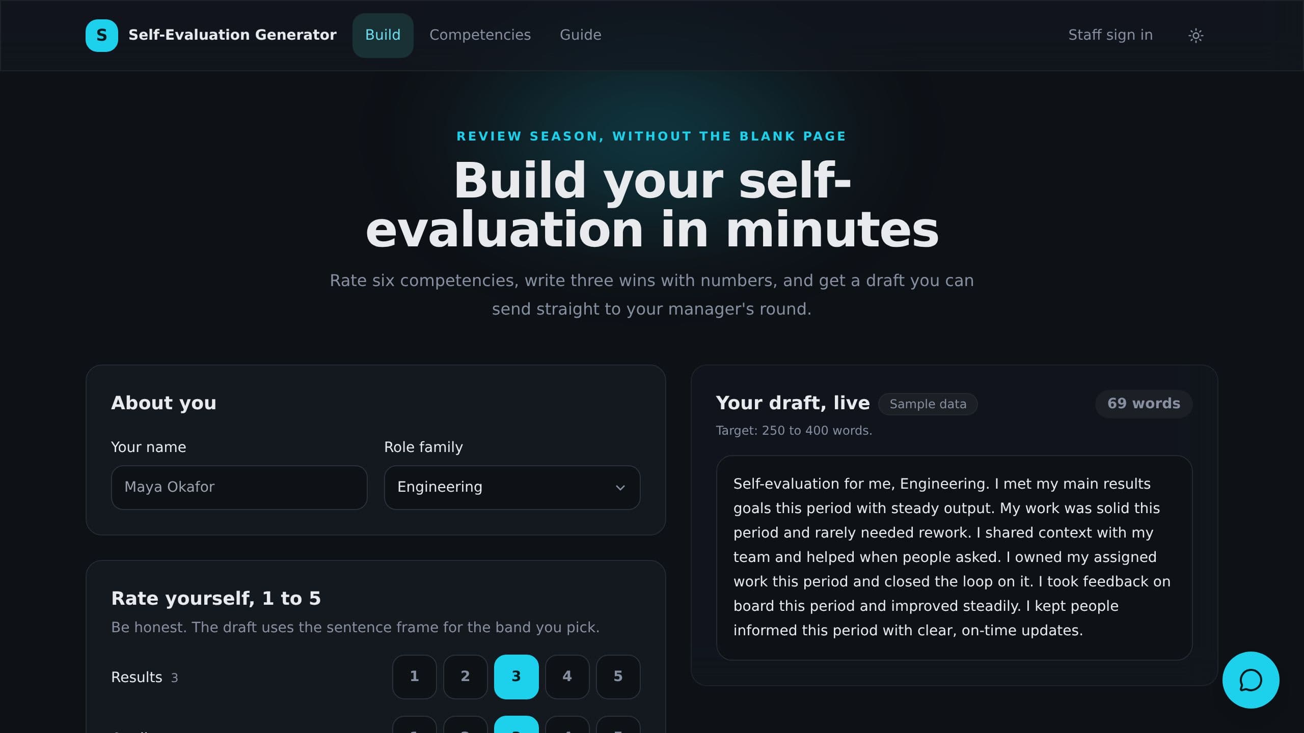 Self Evaluation Generator preview