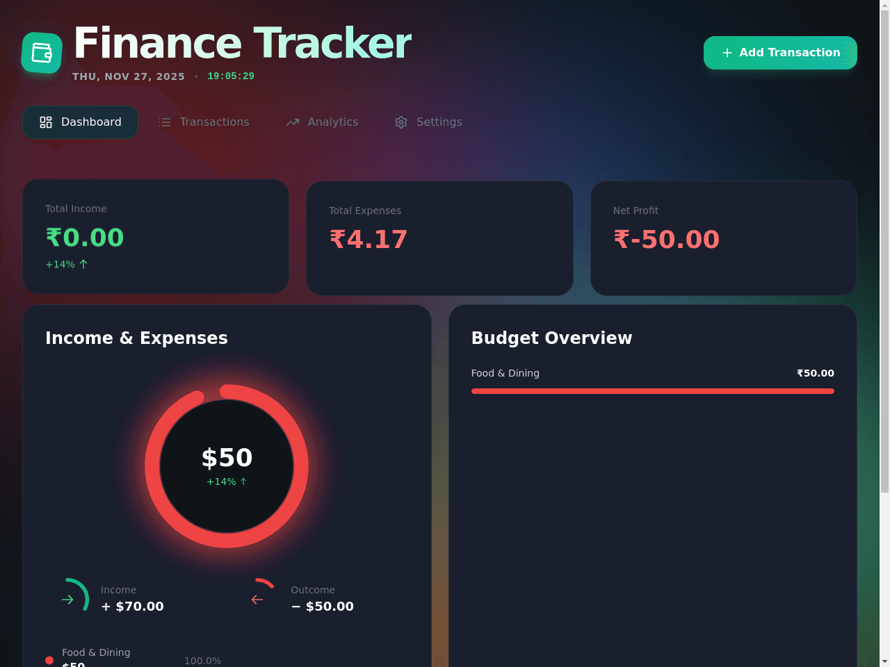 Finance Tracker Dashboard