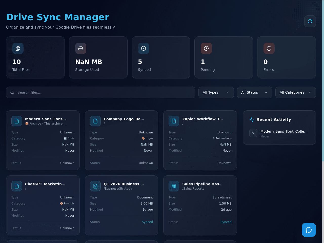 Drive Sync Dashboard