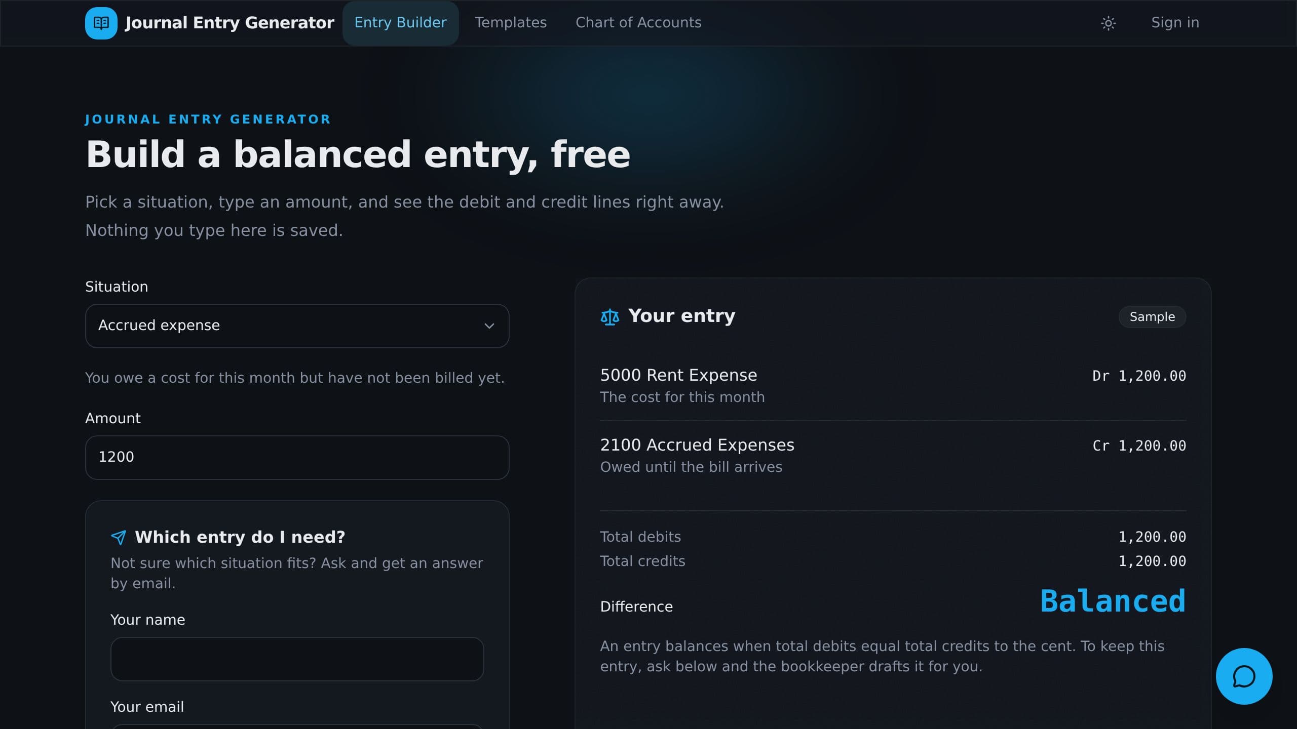 Journal Entry Generator preview