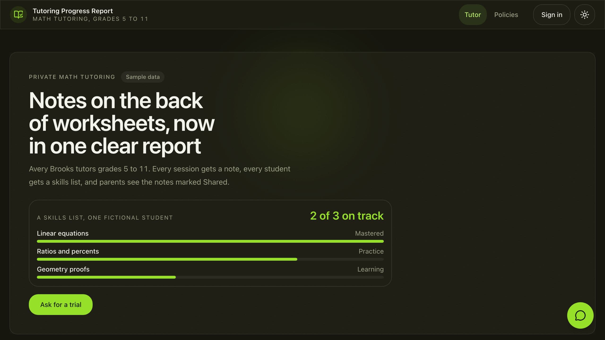Tutoring Progress Report preview