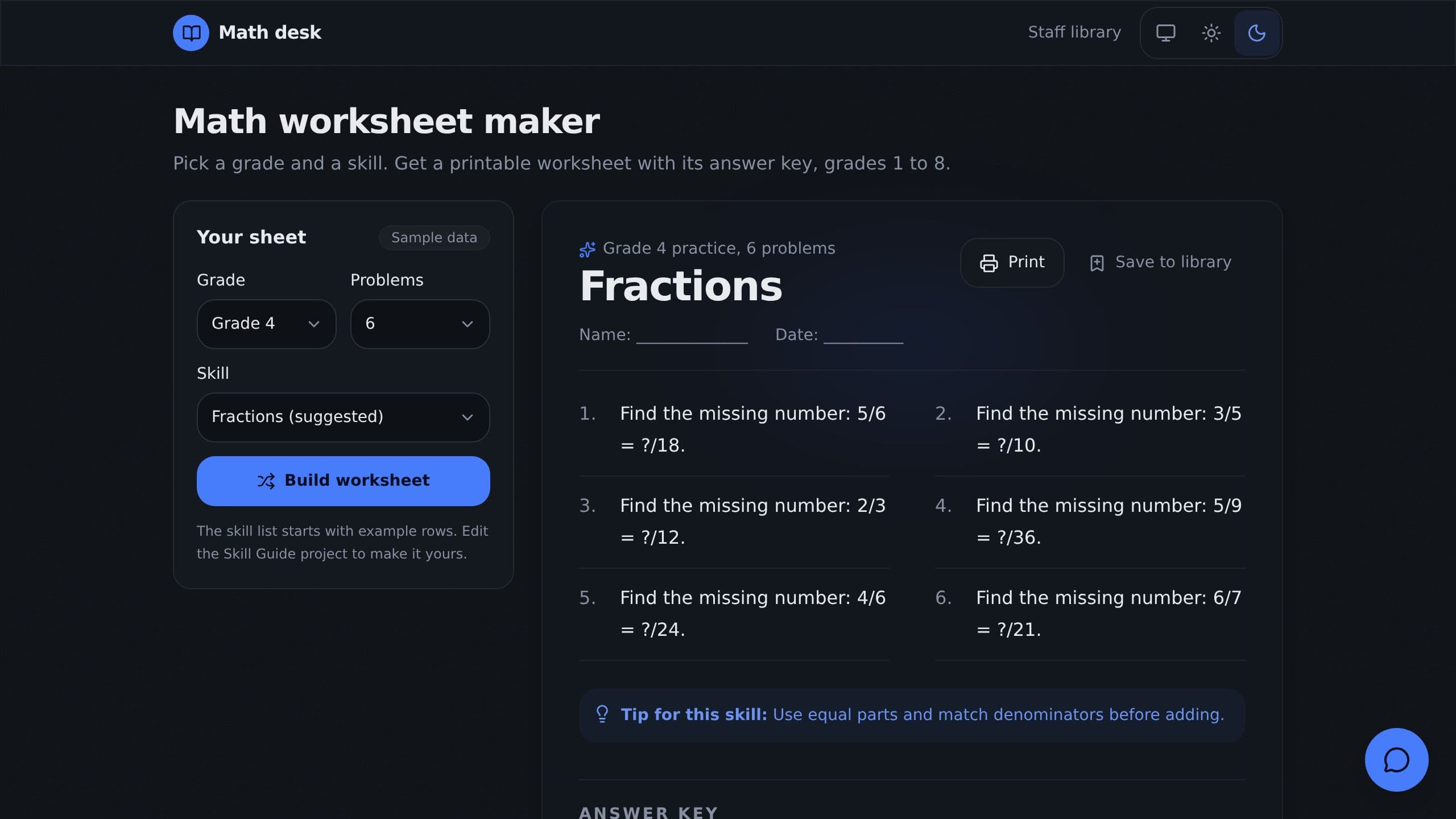 Math Worksheet Maker preview