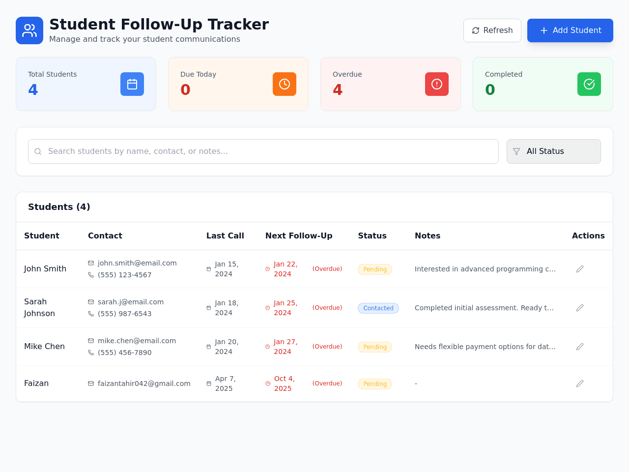 Student Follow-Up Tracker