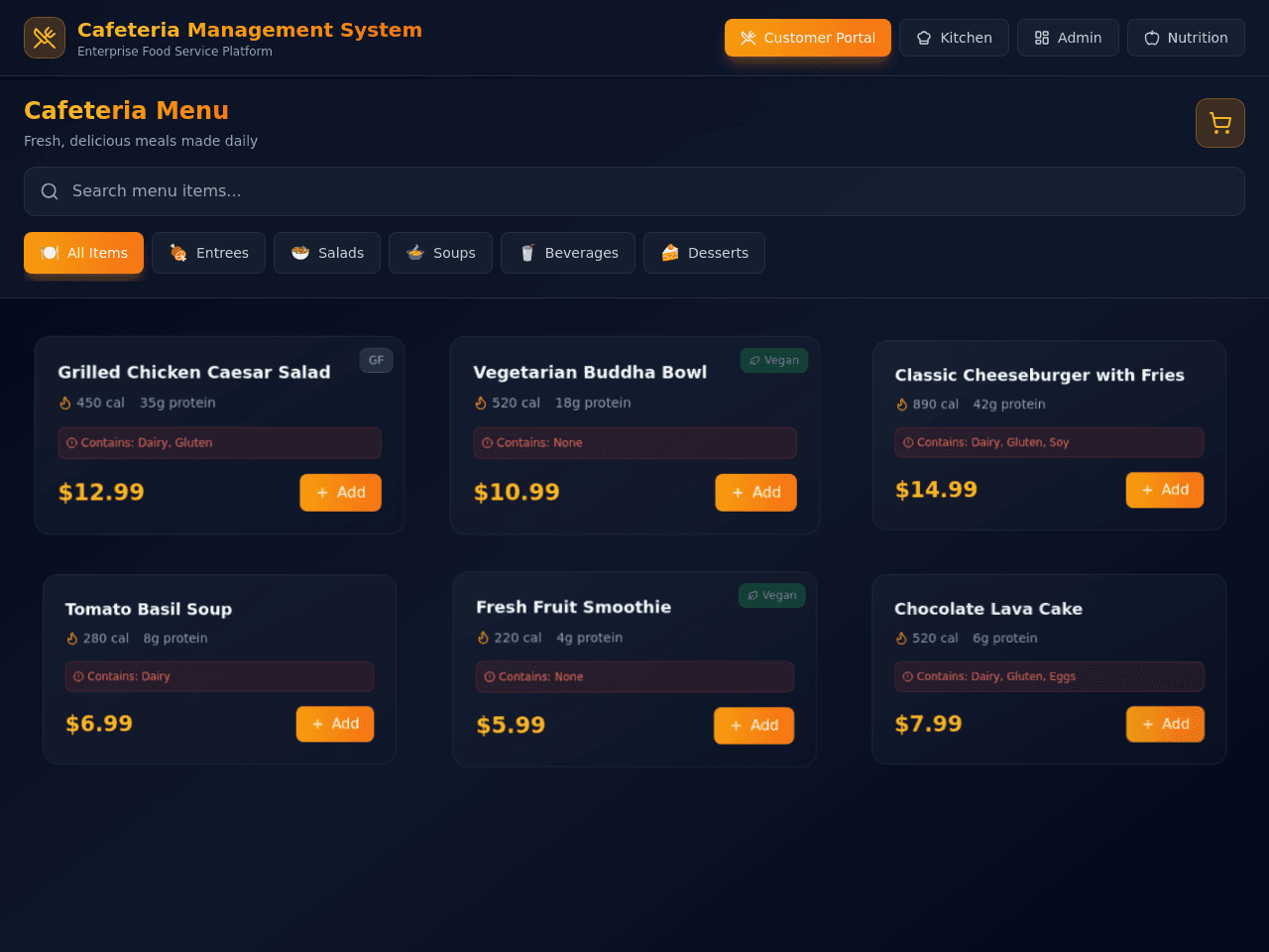 Cafeteria Control Dashboard