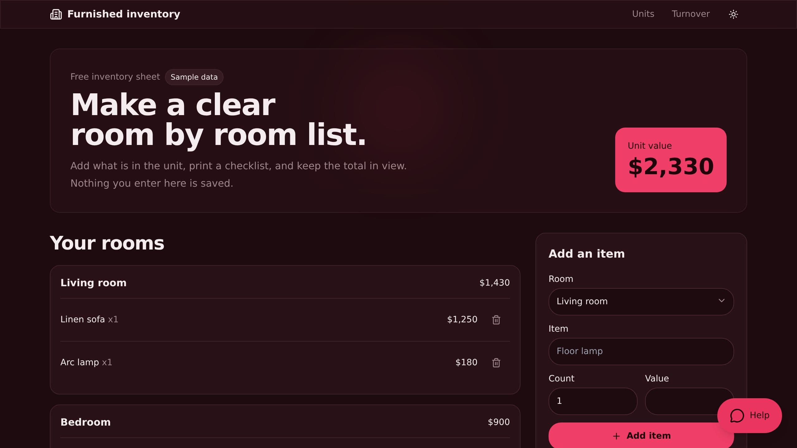 Furnished Unit Inventory preview