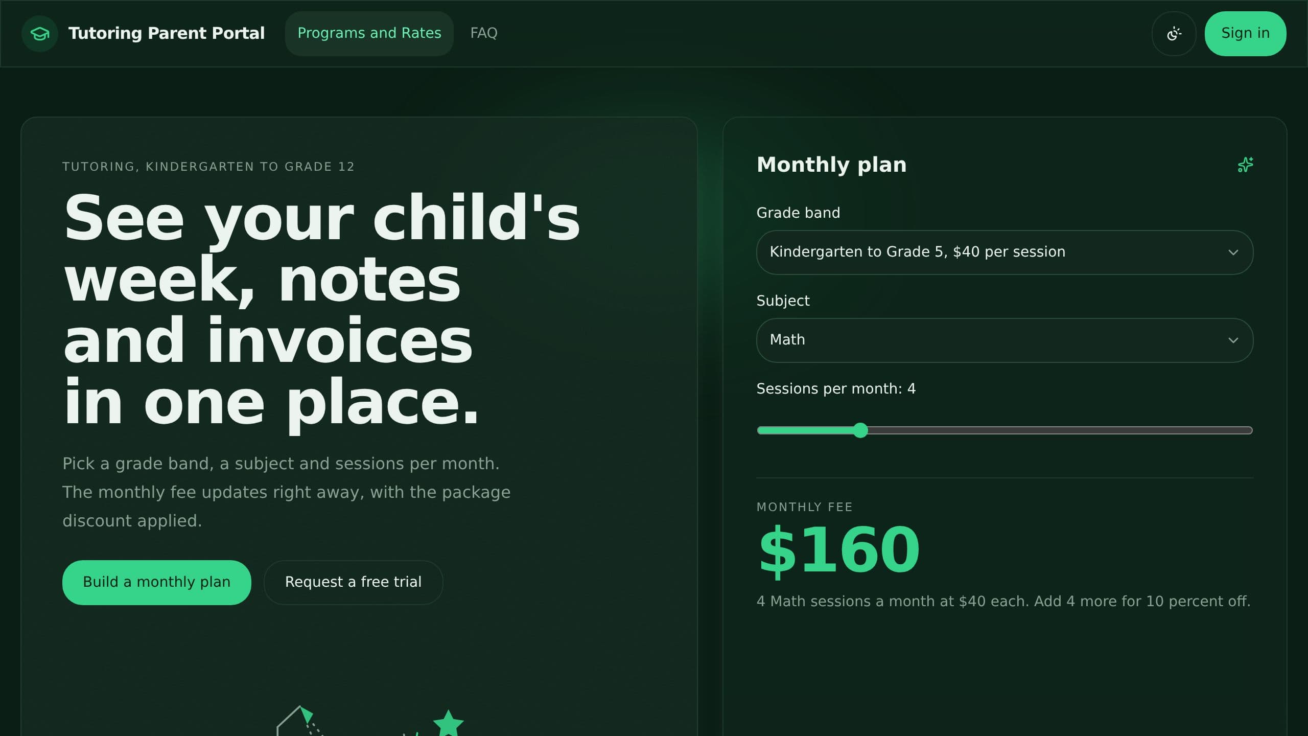 Tutoring Parent Portal preview