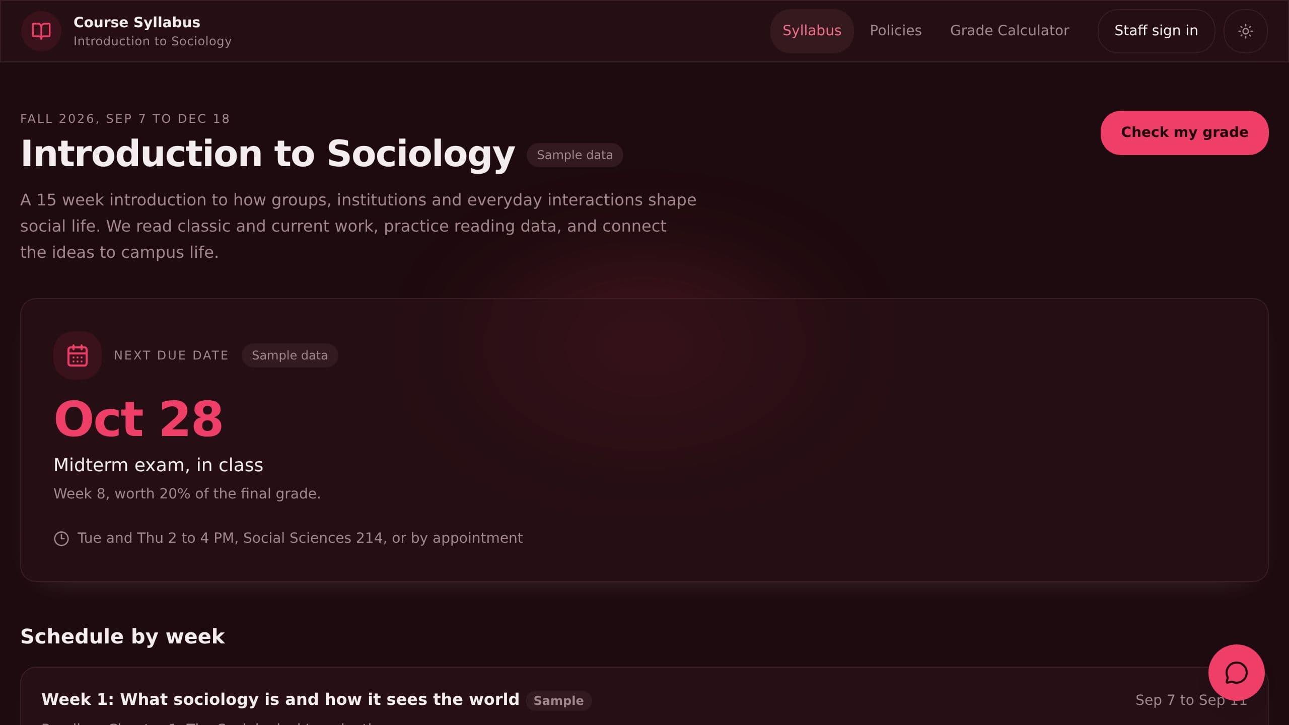 Course Syllabus Page preview