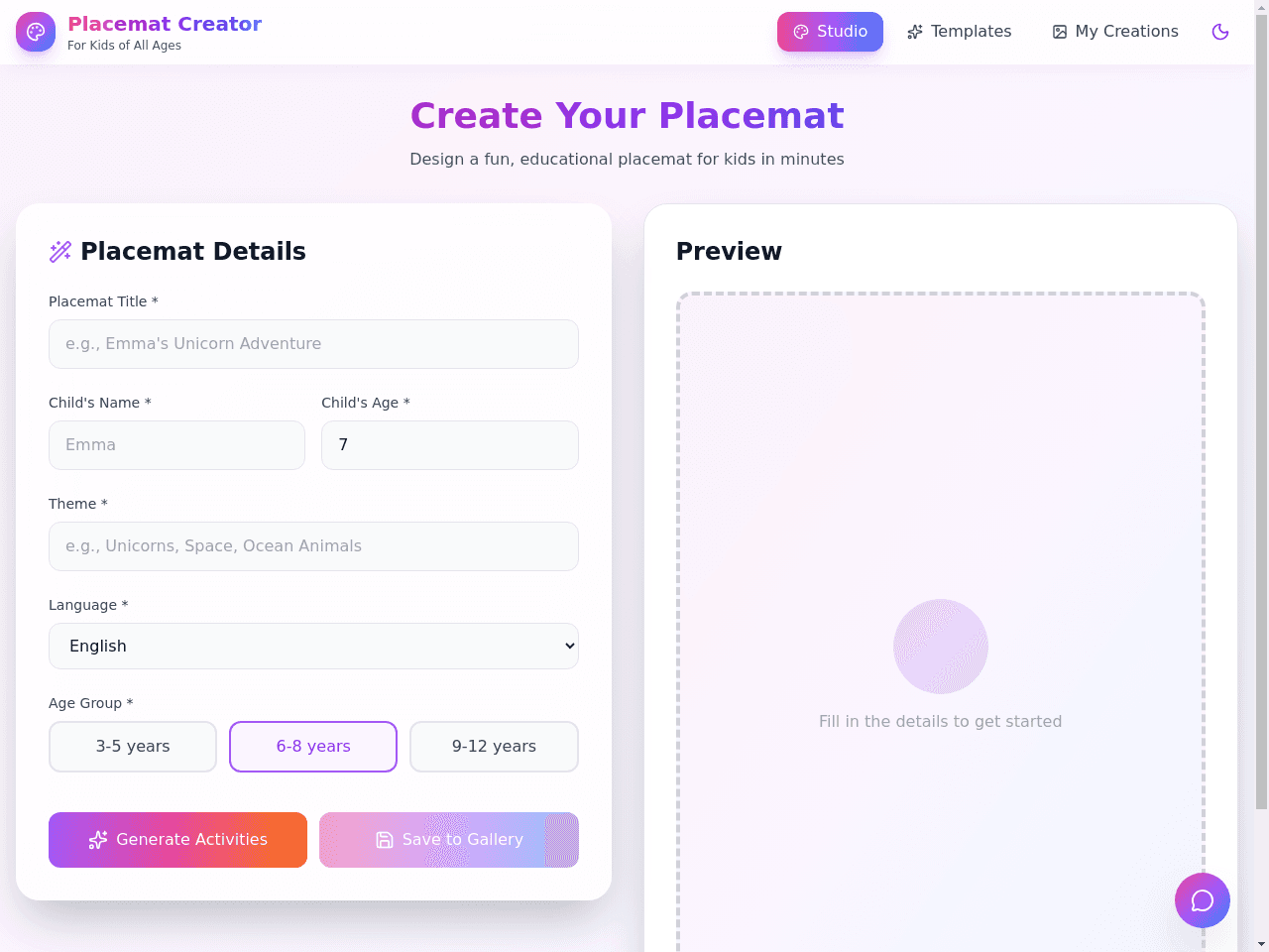 Playful Placemat Studio