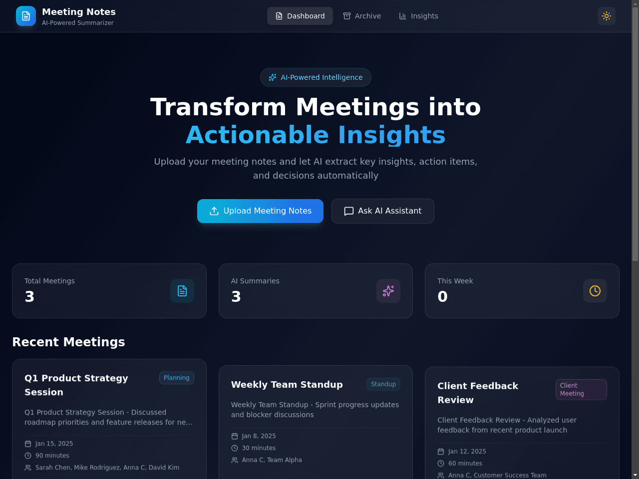 Meeting Notes Dashboard