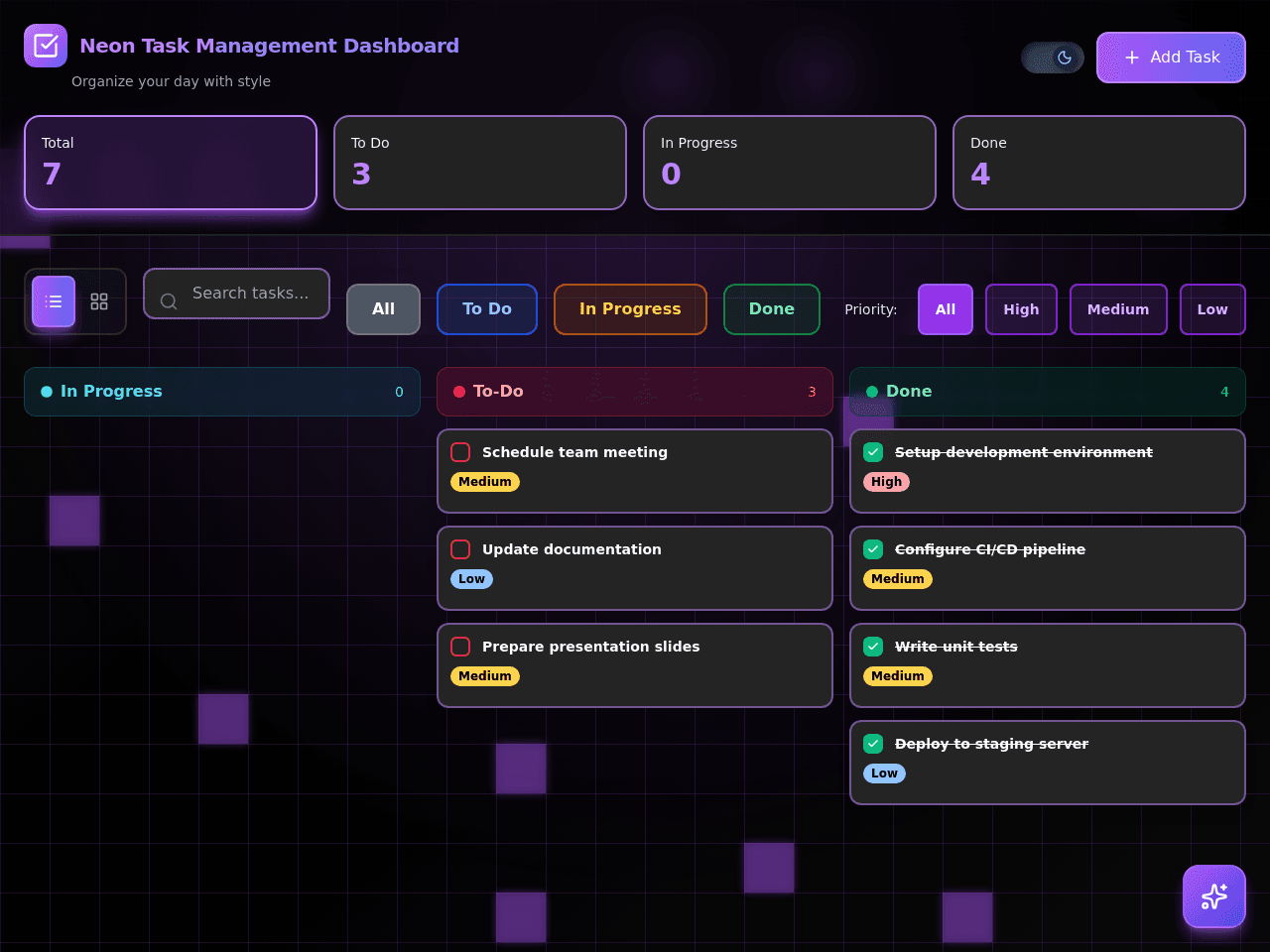 Neon Task Management Dashboard
