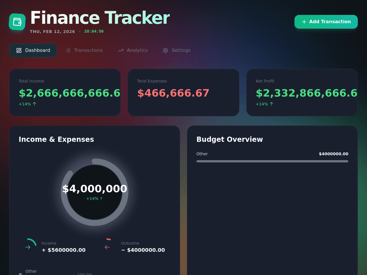 Finance Tracker Dashboard