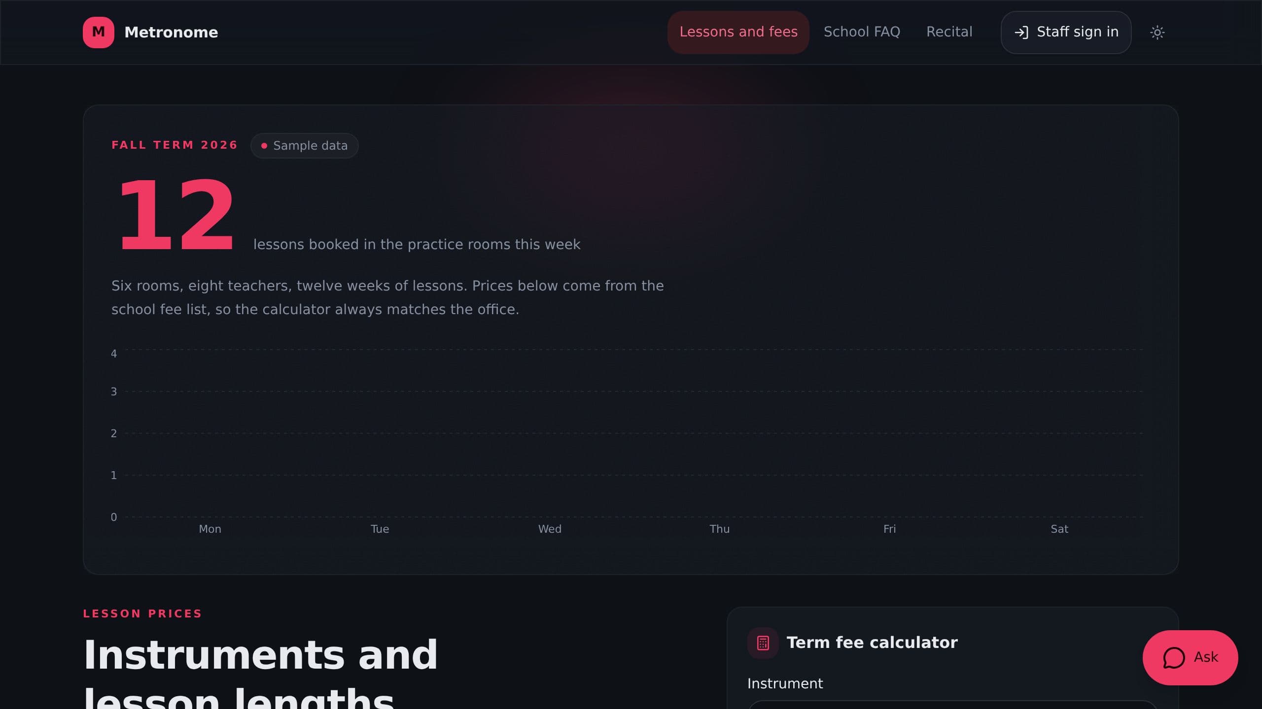 Music School Dashboard preview