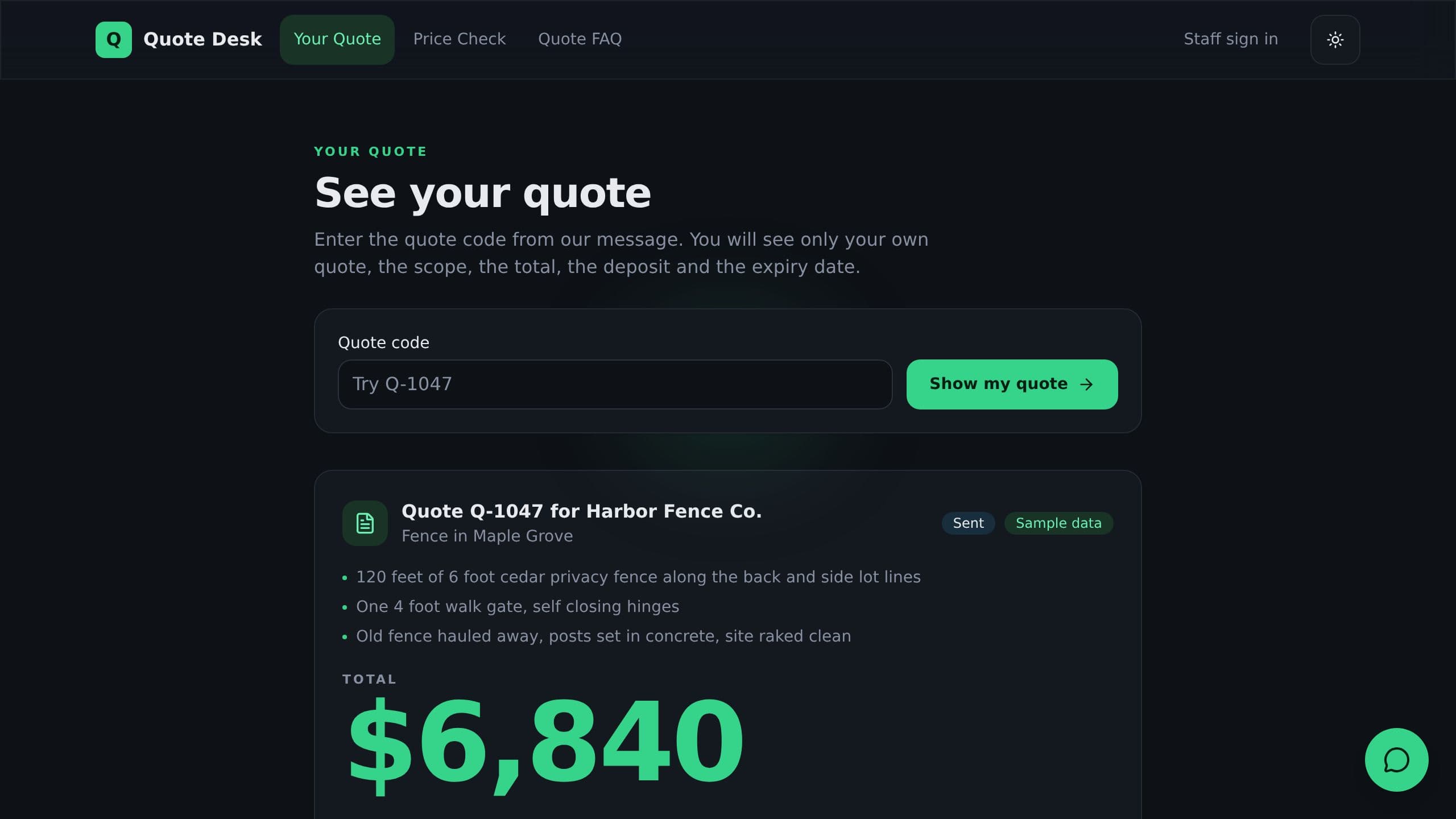 Quote Accept and Deposit Desk preview