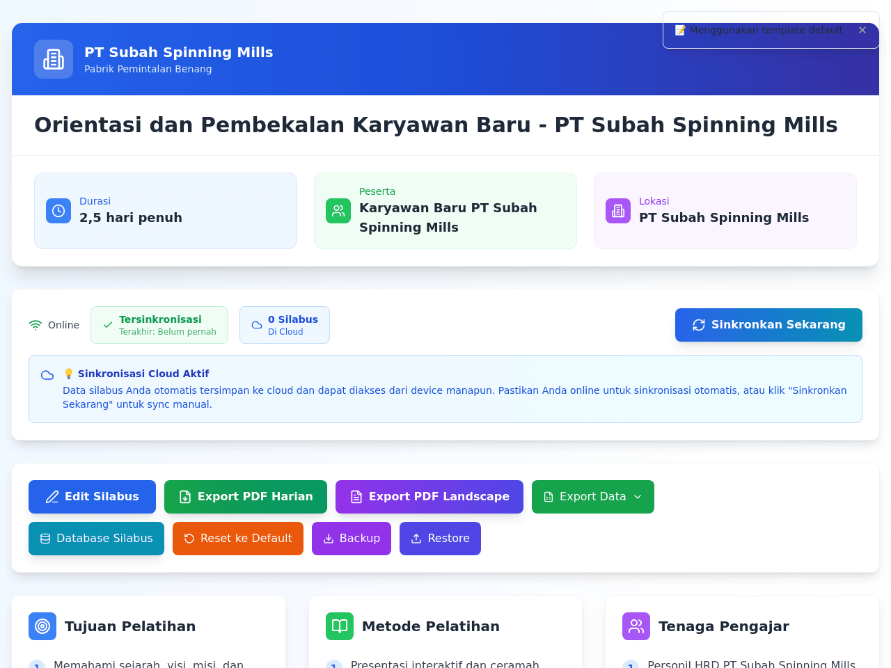 Silabus Training Karyawan Baru PT SSM