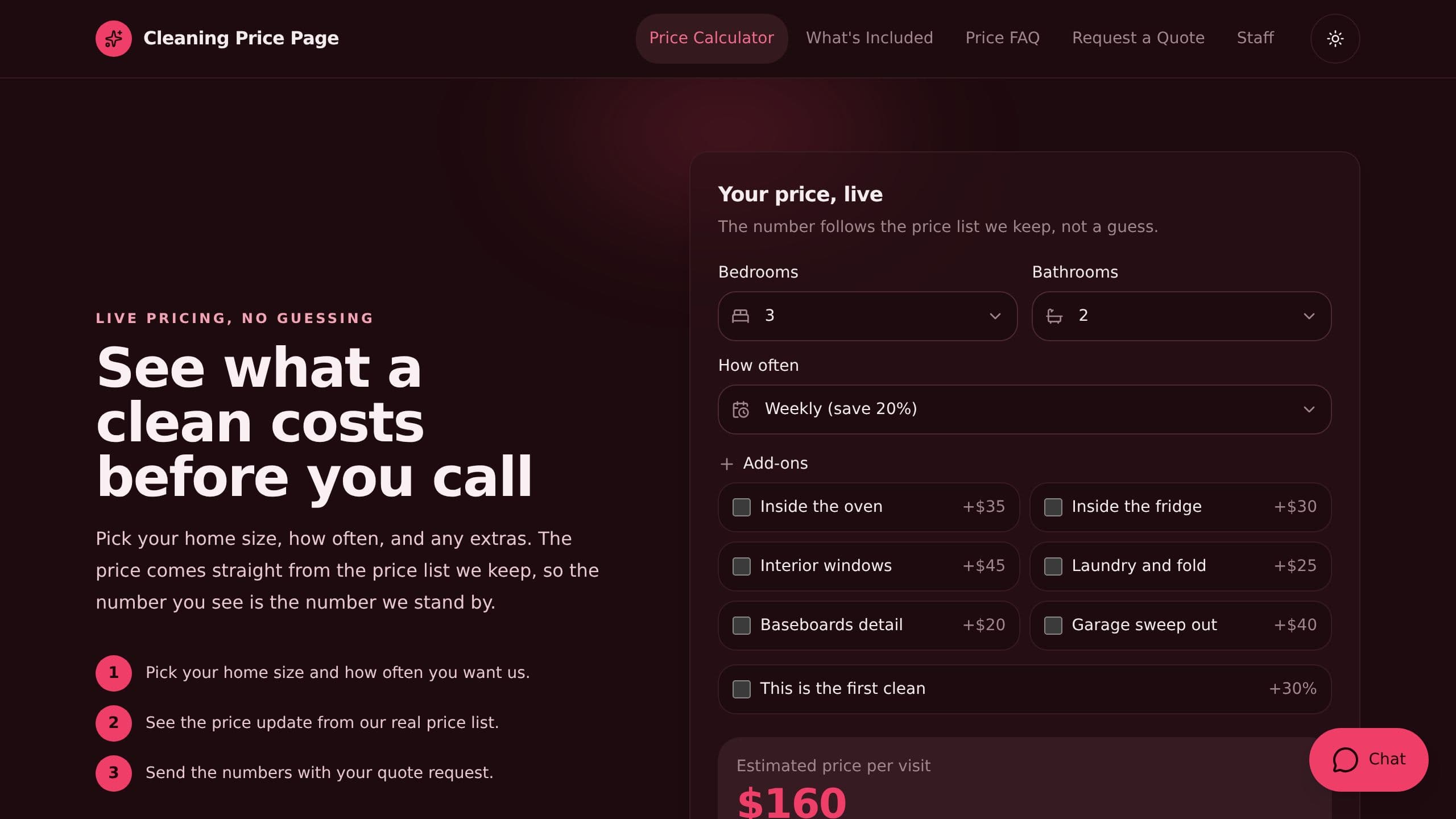 Cleaning Price Page preview