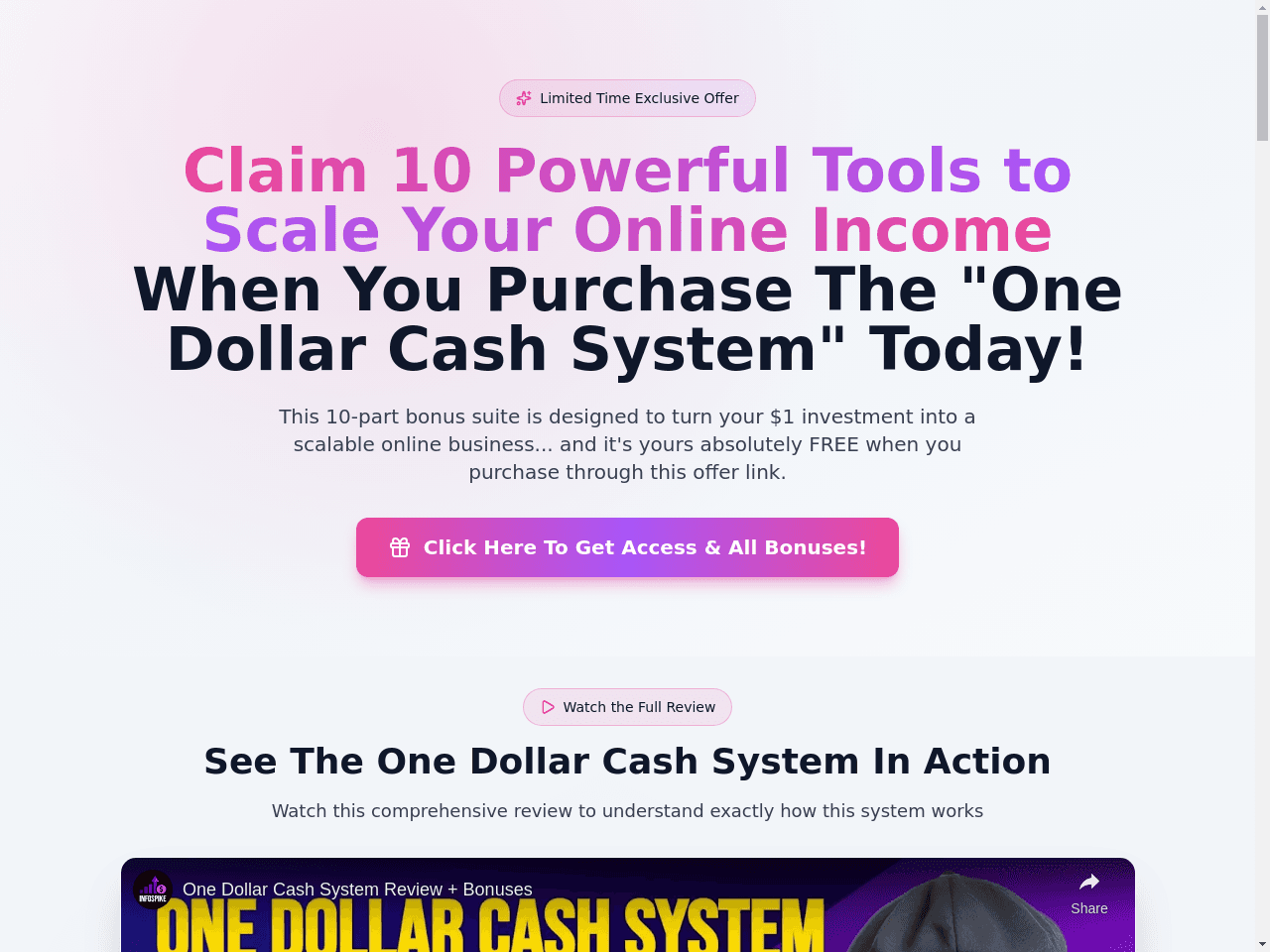 One Dollar Cash System Review Plus Bonuses