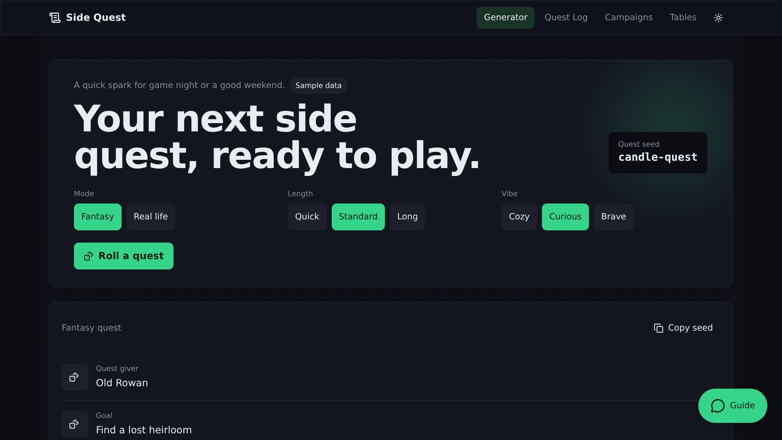 Side Quest Generator preview