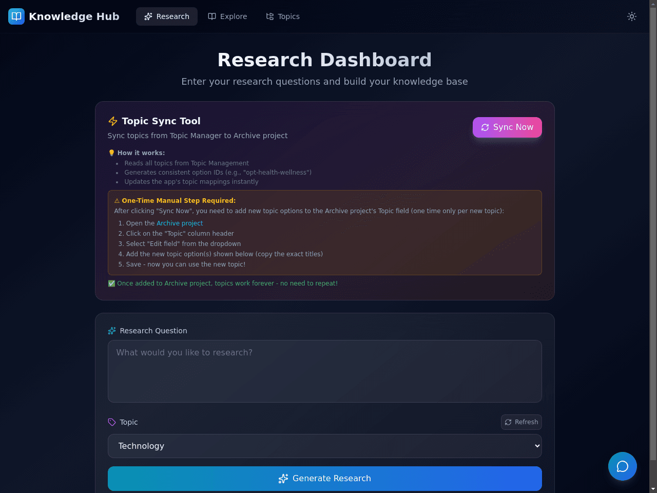 Research with Topic Select Field and no Topics Table