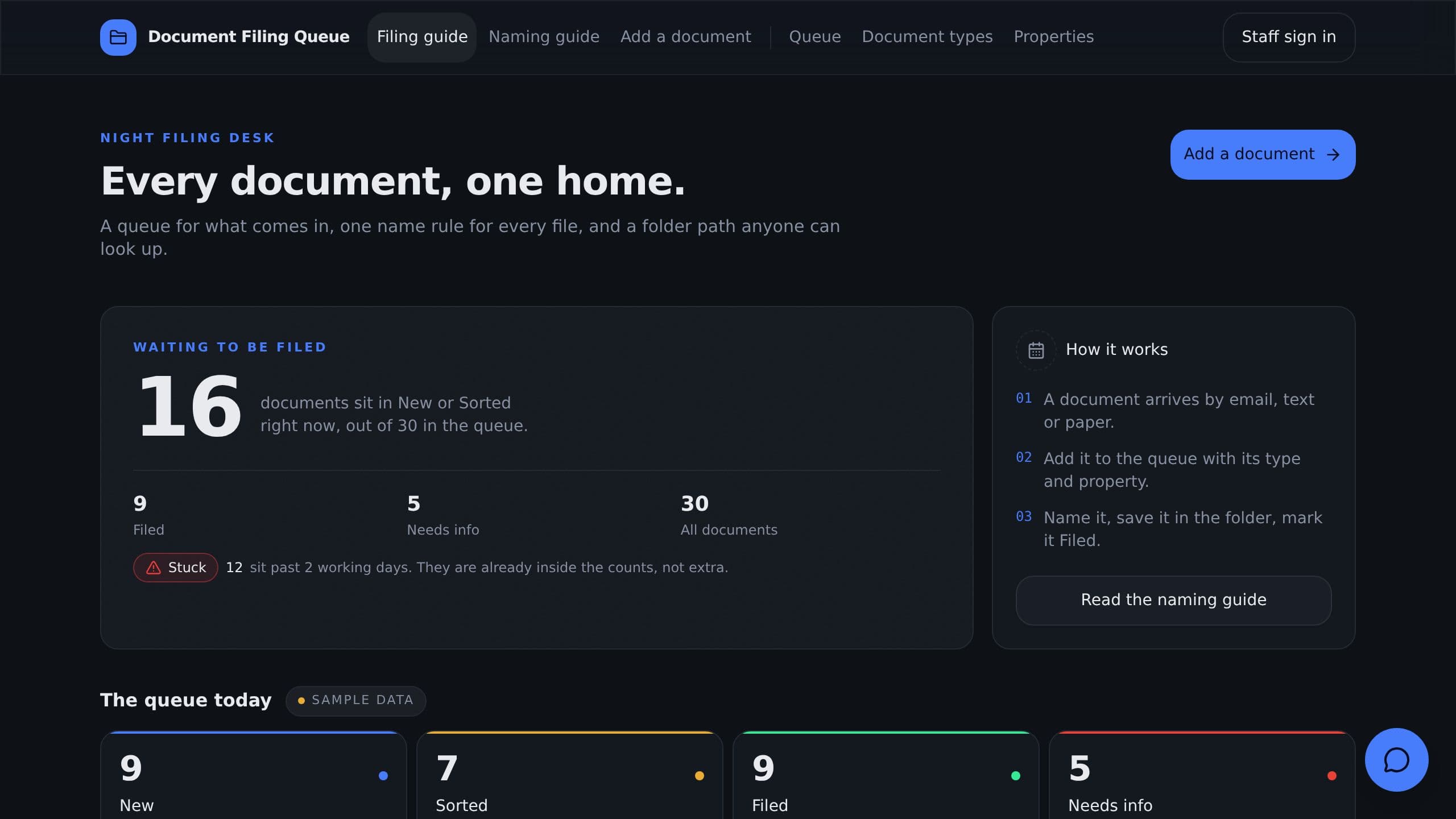Document Filing Queue preview