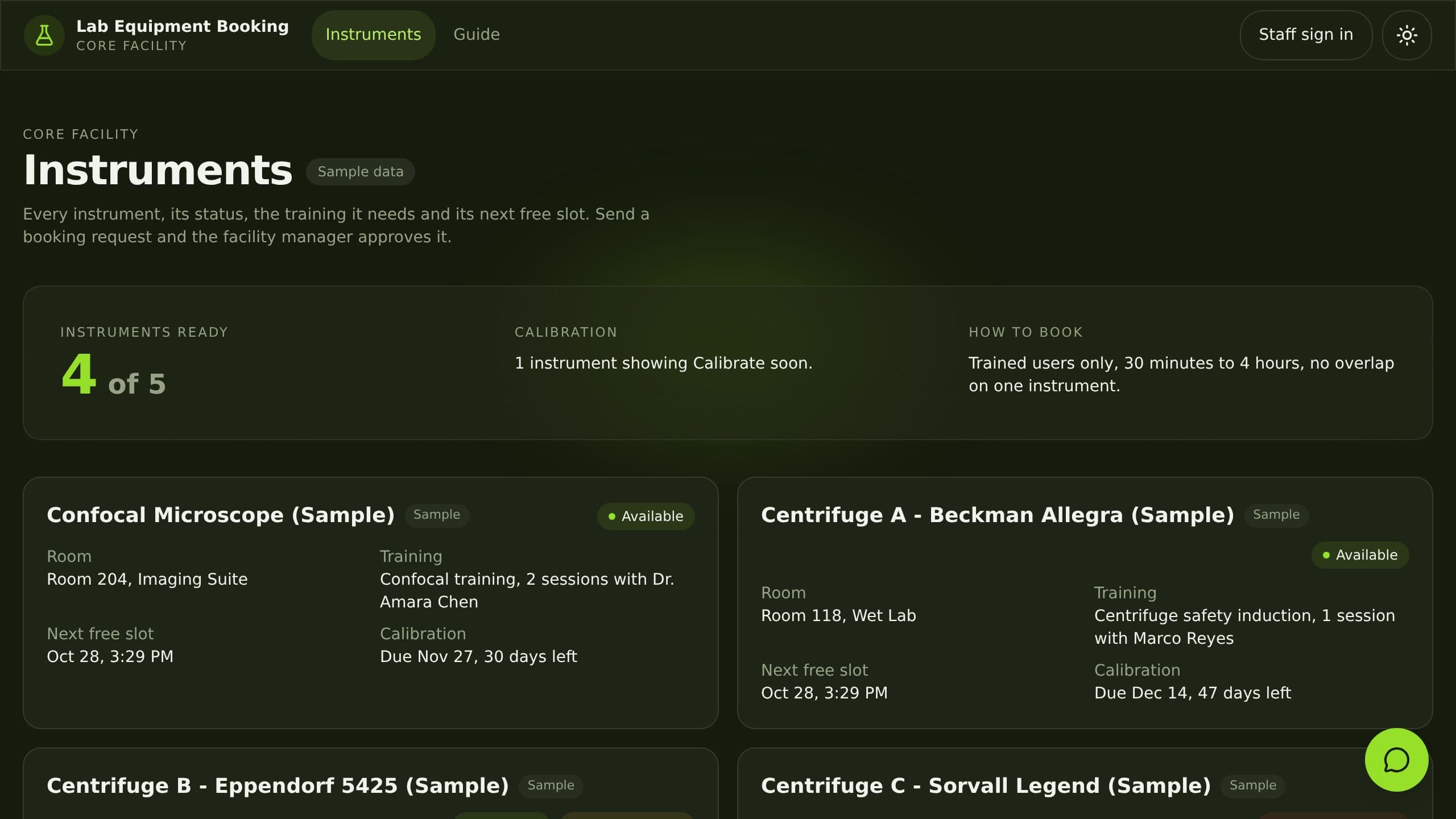 Lab Equipment Booking preview