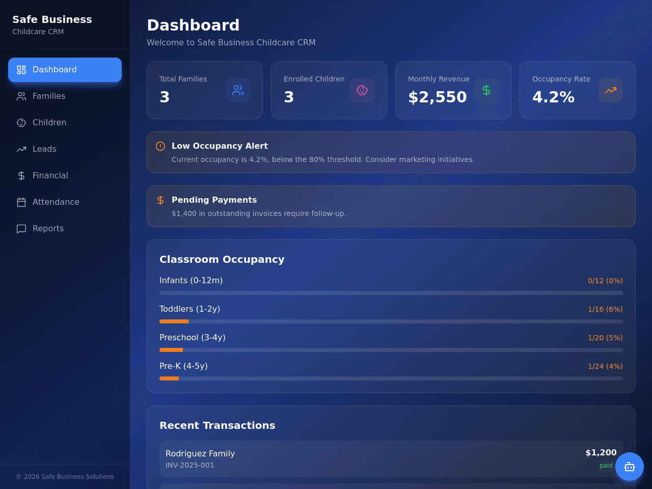 Childcare CRM Dashboard