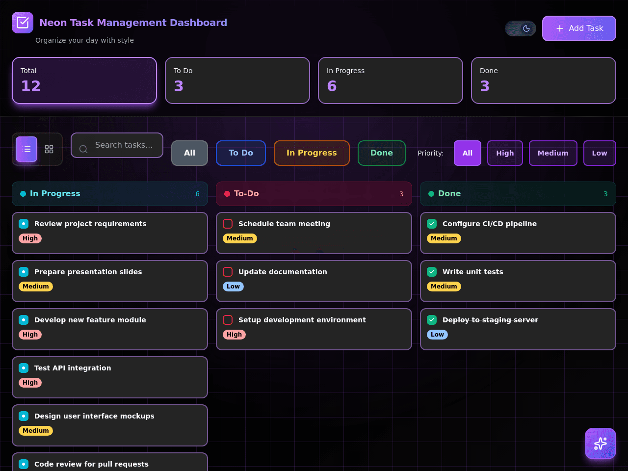 Neon Task Management Dashboard