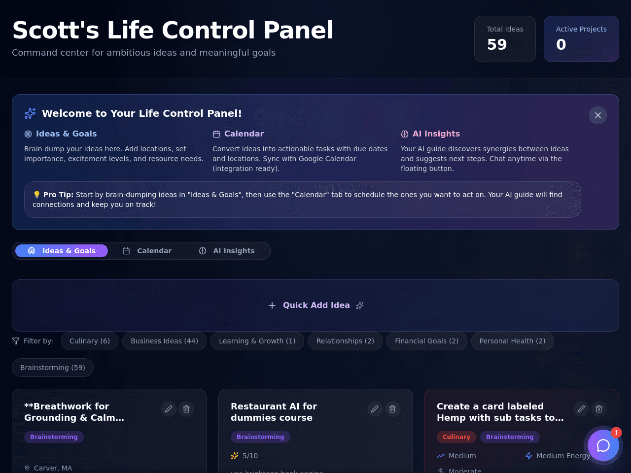 Visionary Life Dashboard