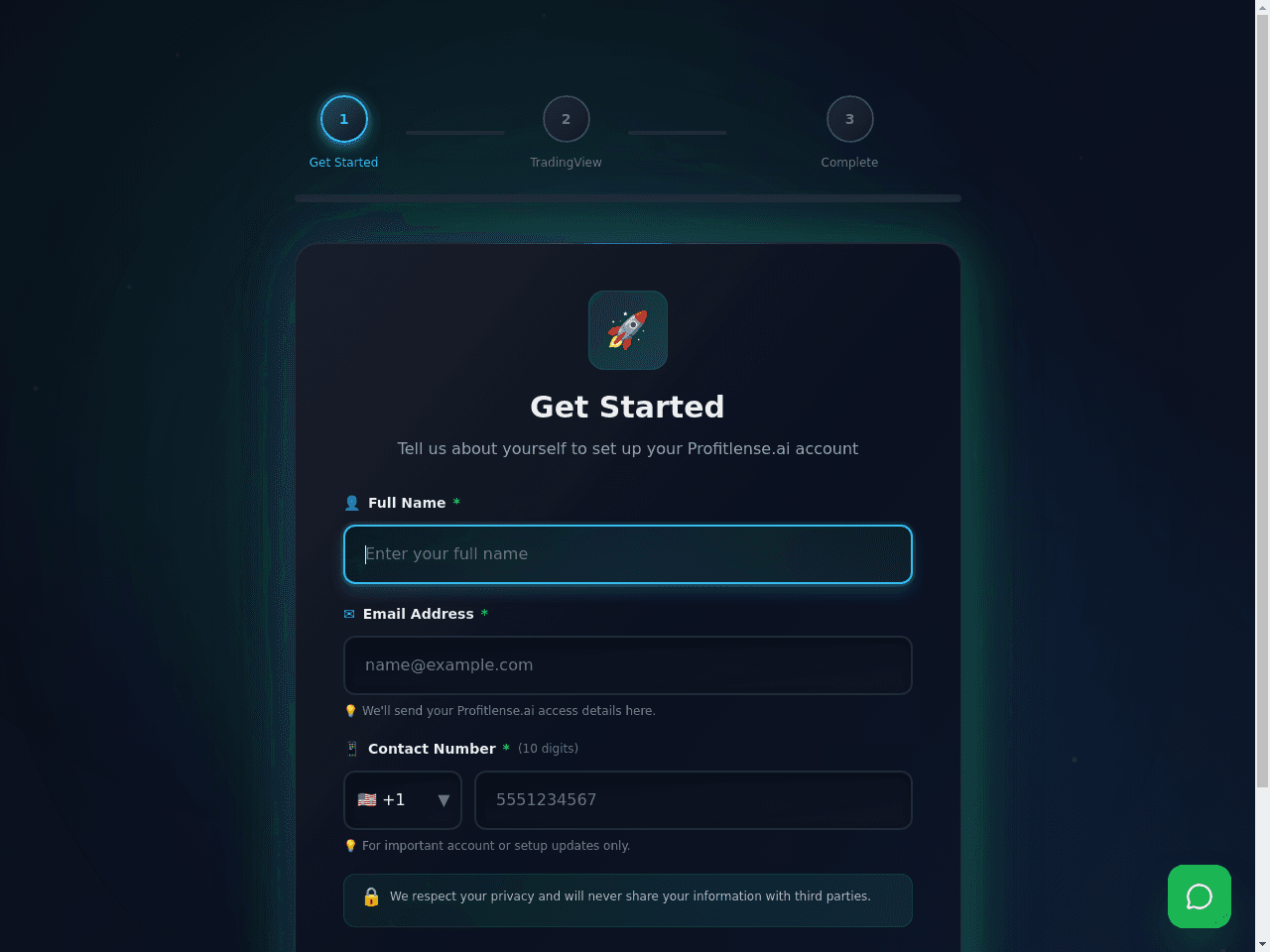 Profitlense.ai onboarding flow